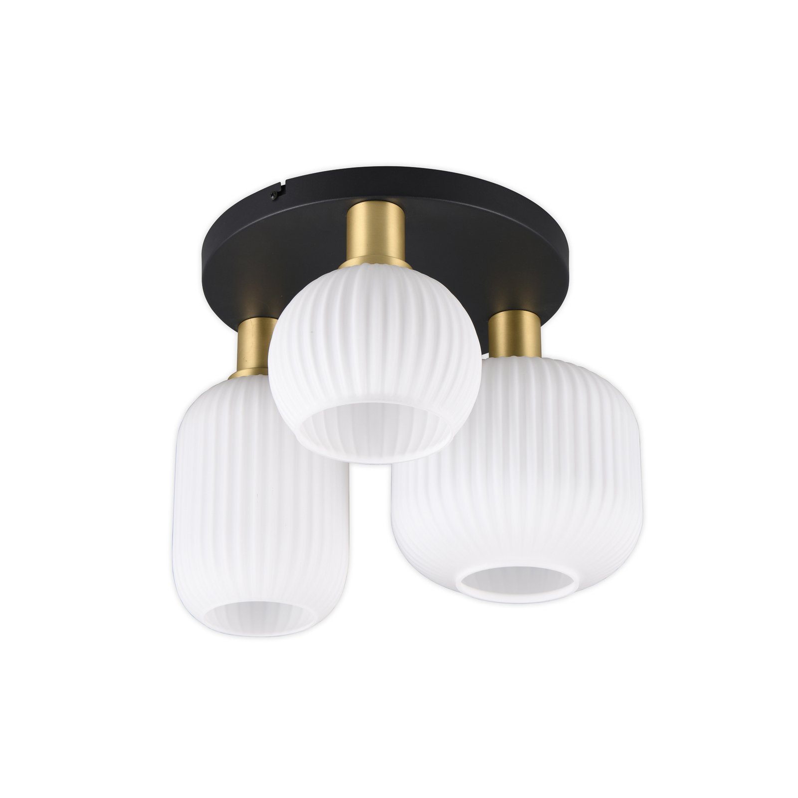 Diva plafondlamp, 3-lamps, metaal, glas, wit, messingkleurig