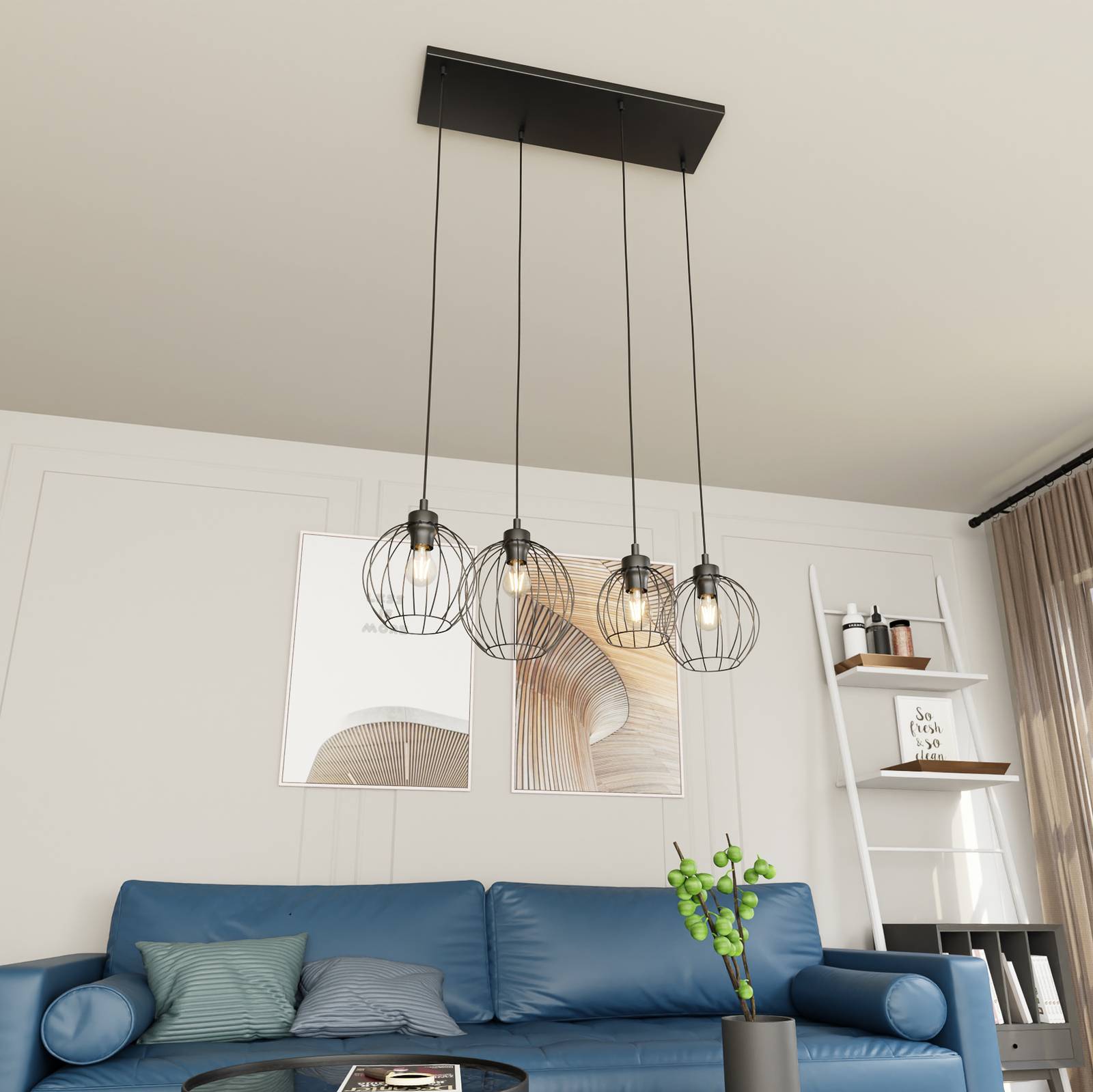 Lampa wisząca Nando, 4-punktowa, 70 cm, czarny, metal, E27