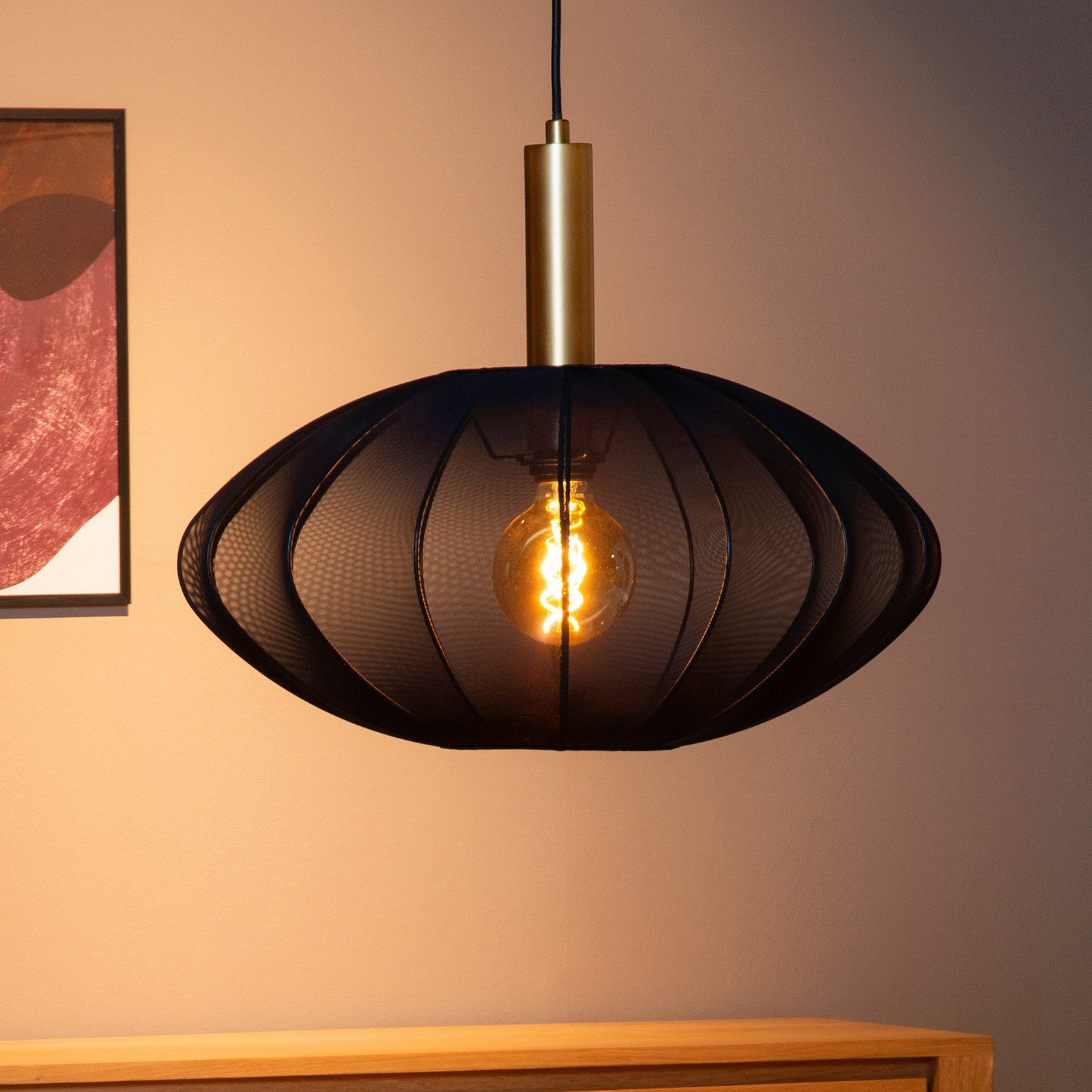 Lucide Lampă suspendată Corina negru Ø 50 cm E27 - Camera de zi / sufragerie - negru auriu - Plastic