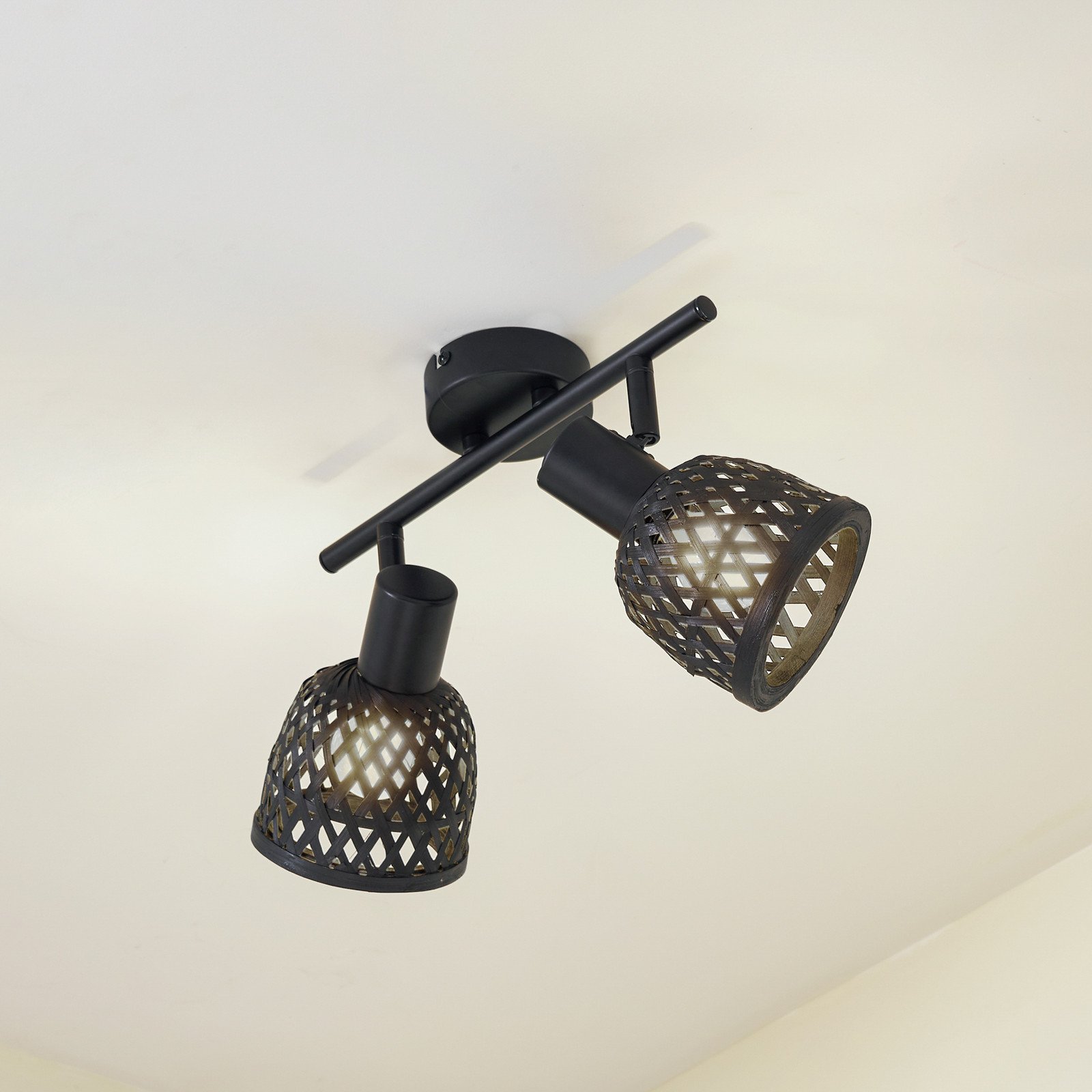 Lindby plafonieră Eskil 2 becuri negru bambus Ø 10 cm - Camera de zi / sufragerie - modern - Bamboo