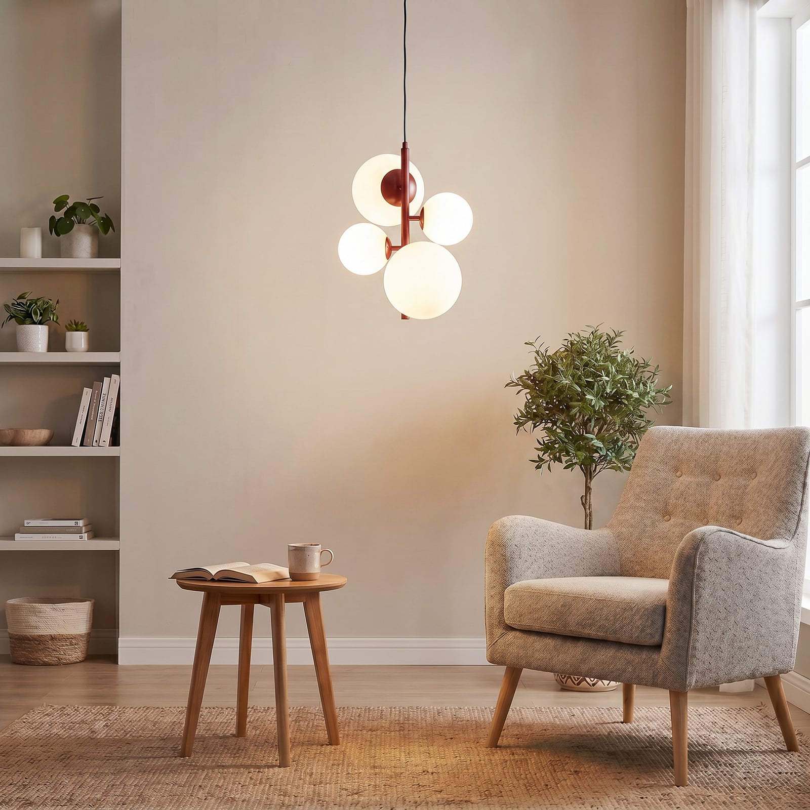 Joel hanglamp, wijnrood/wit, 4-lamps - ALDEX