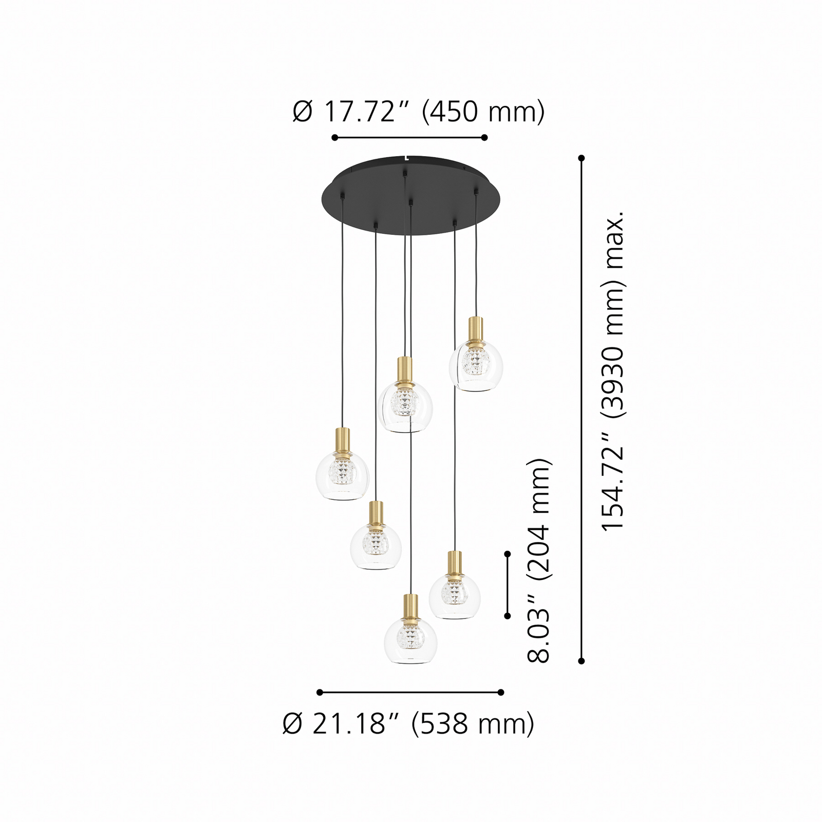 Suspension LED Terque en laiton, Ø 54 cm, à 6 lampes - Stars of Light