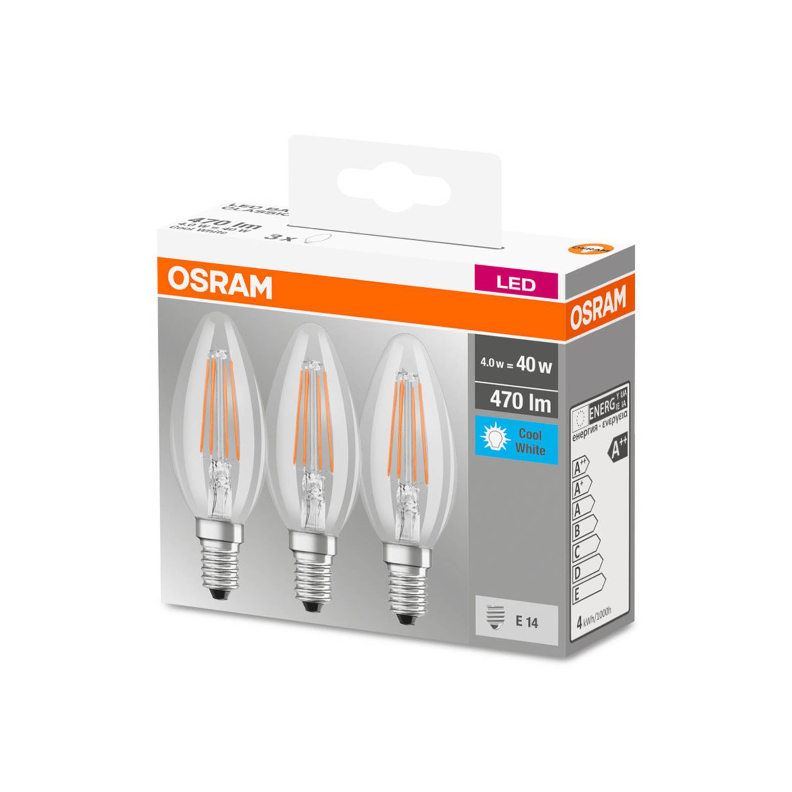 OSRAM świeca LED E14 4W filament 470lm 3 szt.