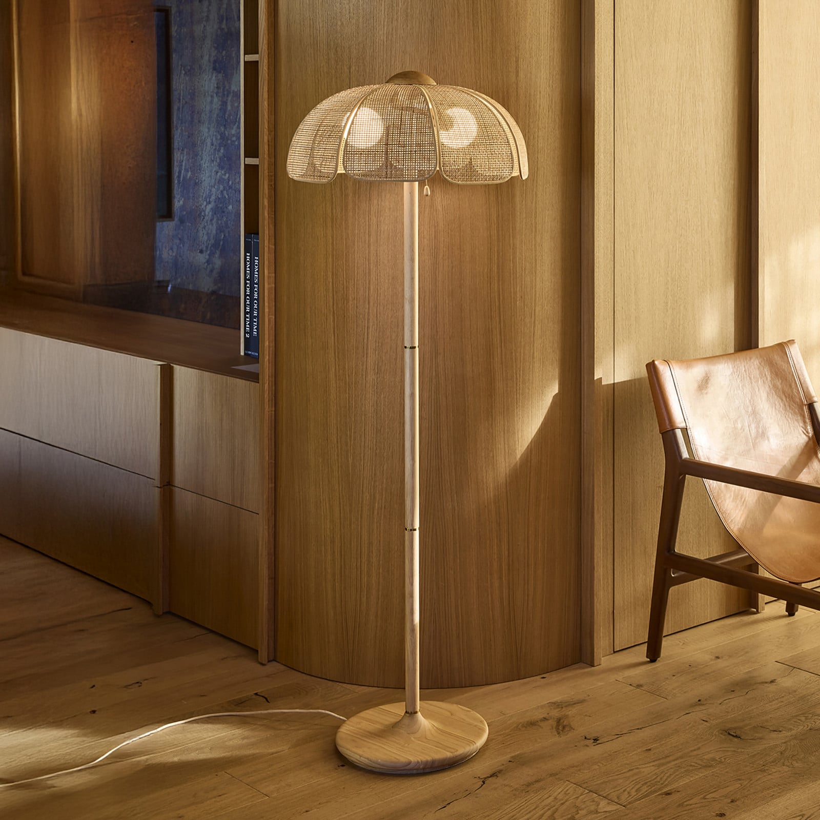 MARKET SET Lampadar Coquillage împletitură din trestie/lemn E27 - Camera de zi / sufragerie - Design - Lemn deschis la culoare