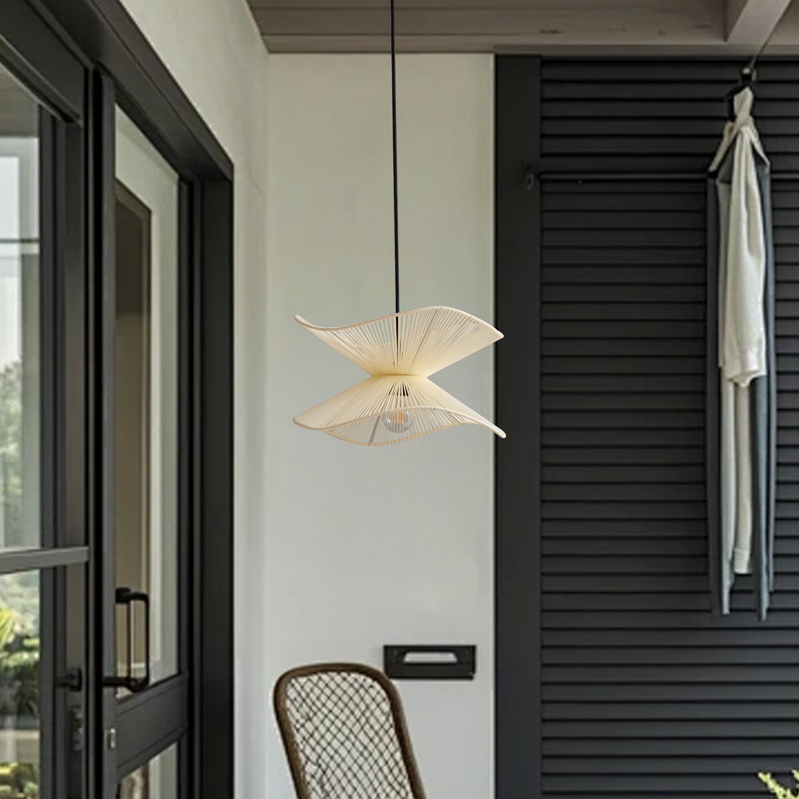 Lindby suspension d'extérieur Valdorin, beige, coton, Ø 40cm