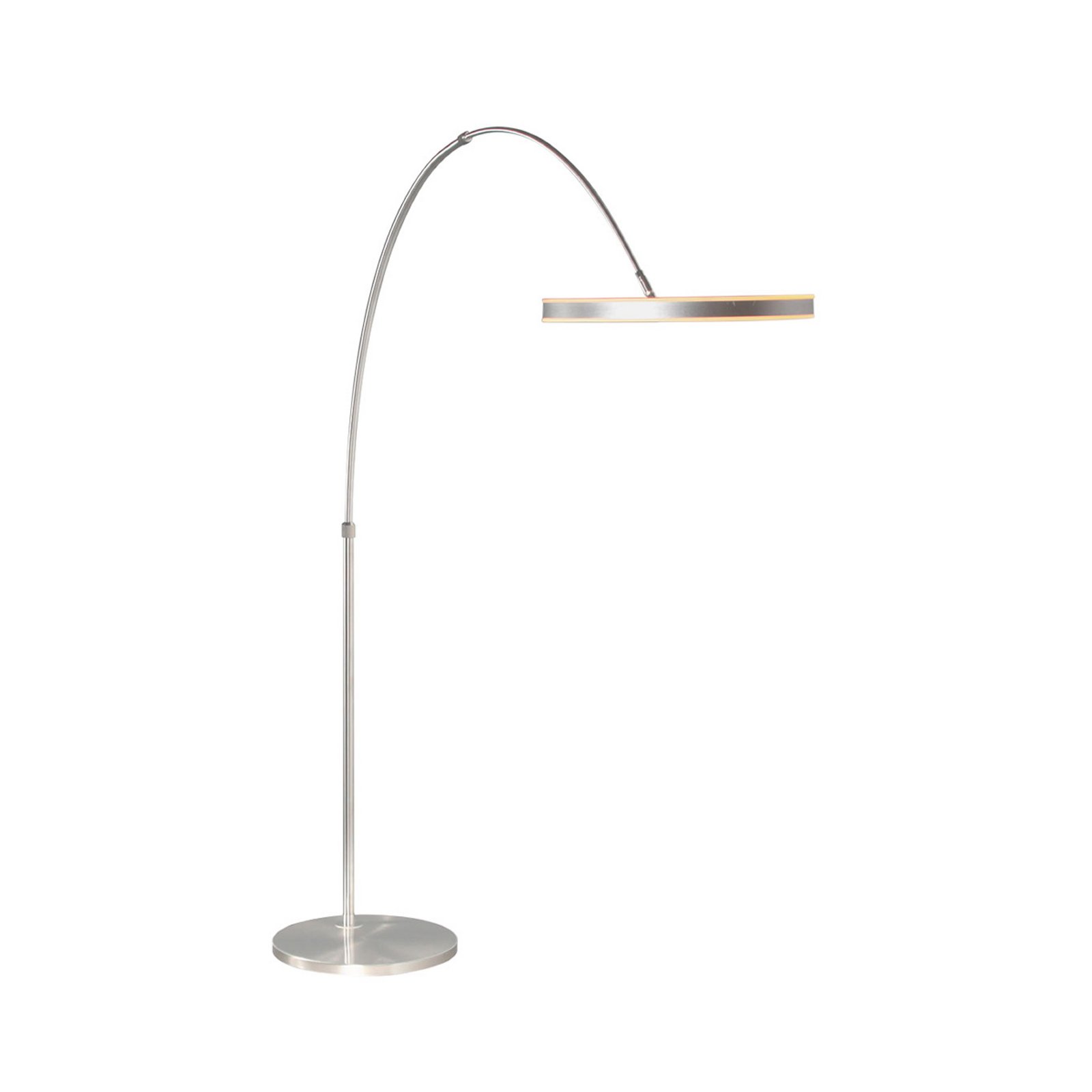 lámpara LED arqueada Ringlux, color acero, metal, CCT, atenuable