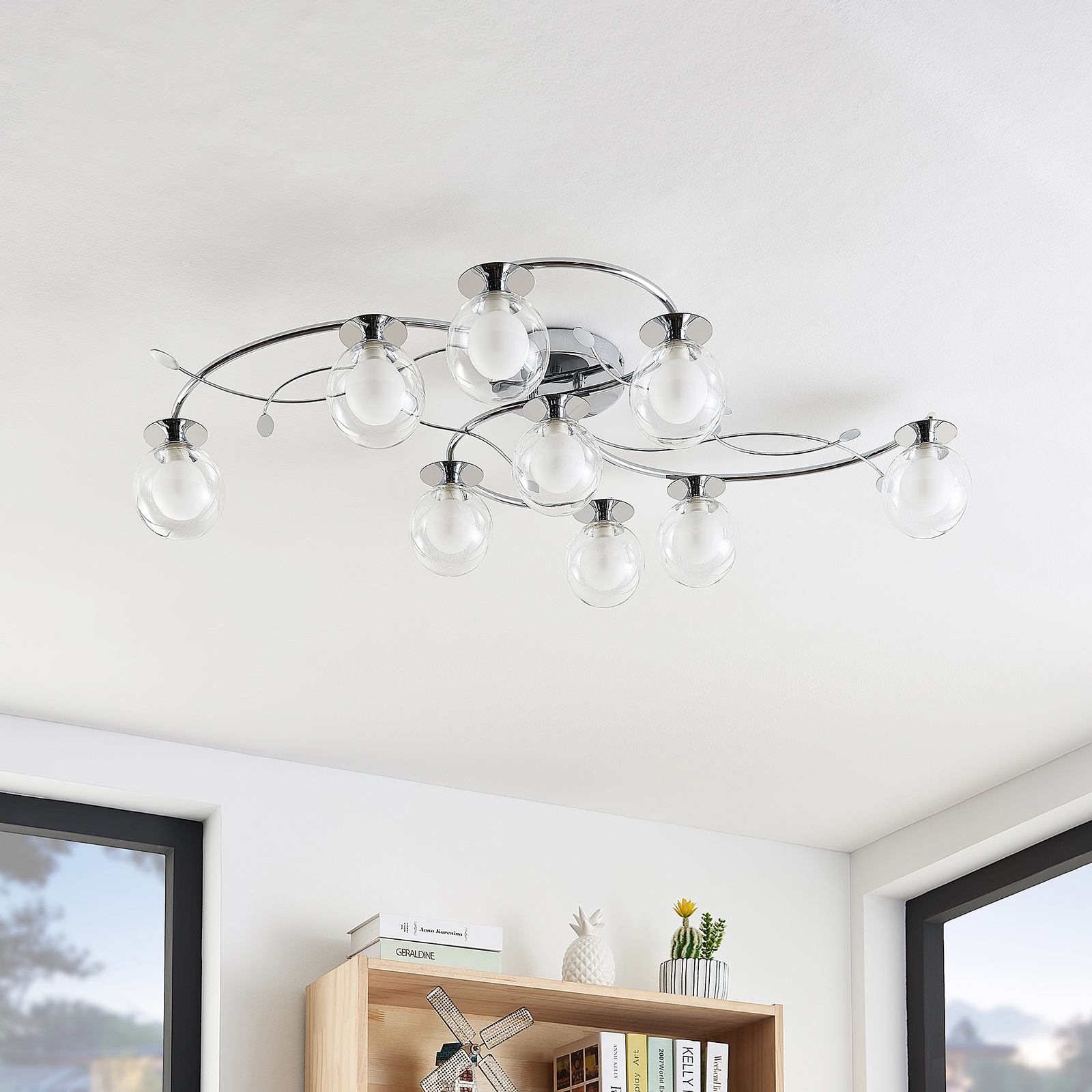 Lindby Jenaro ceiling light, nine-bulb, chrome