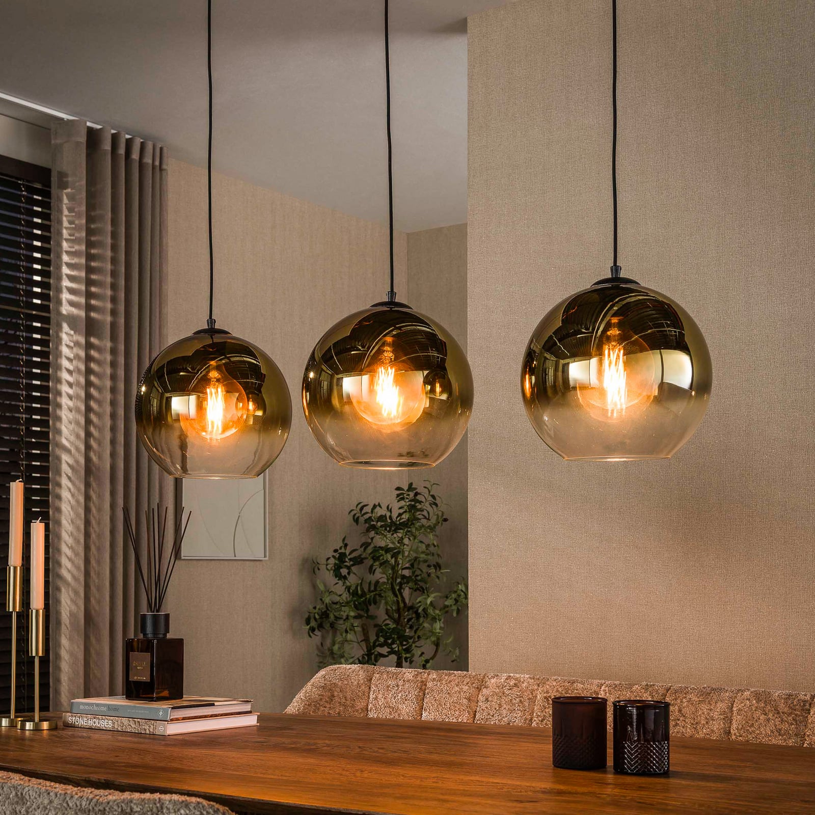 Pendelleuchte Bubble, gold, Glas, 3-flammig, 115 cm, E27