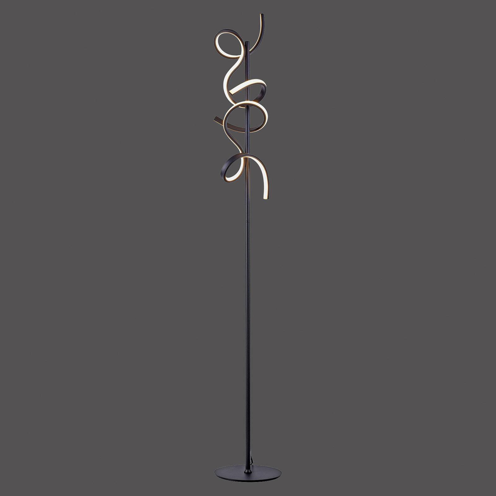 Lampa stojąca LED Curls, czarna, metalowa, 156 cm wysokości, ściemniana