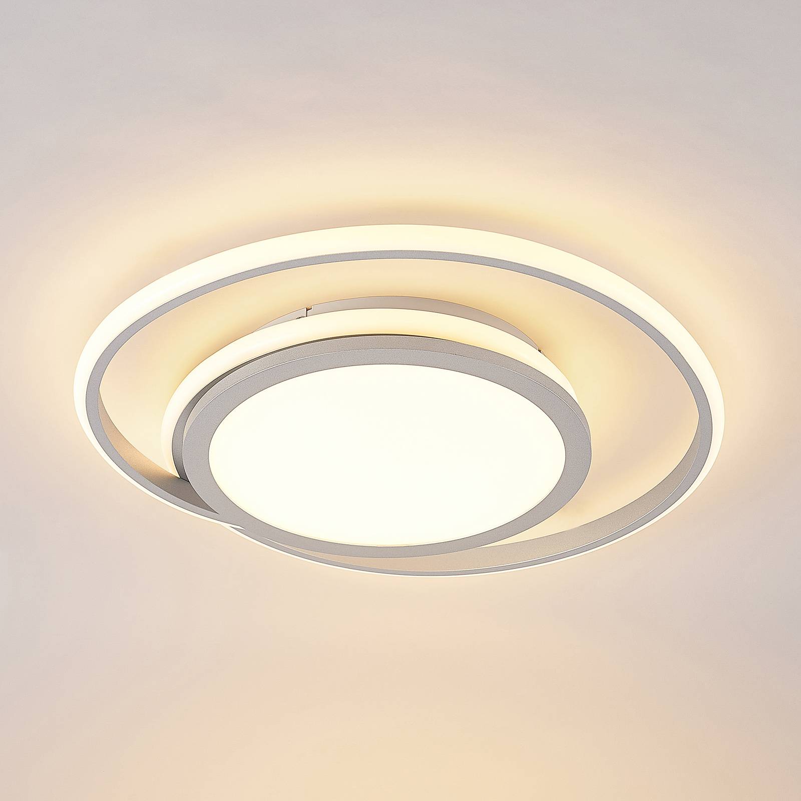 Lampa sufitowa LED Lucande Noud, 49 cm, srebrny, aluminium, ściemniany