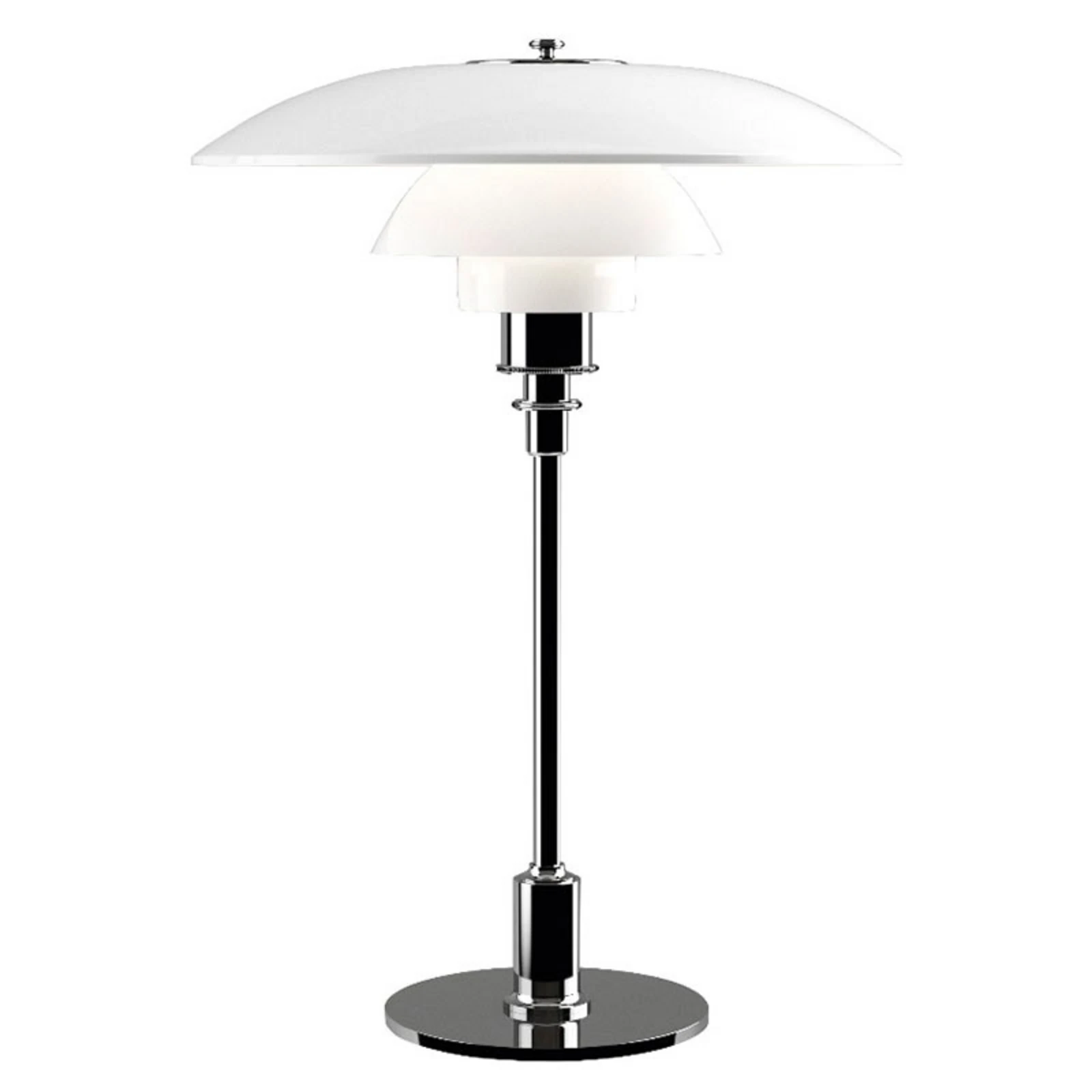 Louis Poulsen stolová lampa PH 3 1/2-2 1/2, chróm/biela, 47 cm