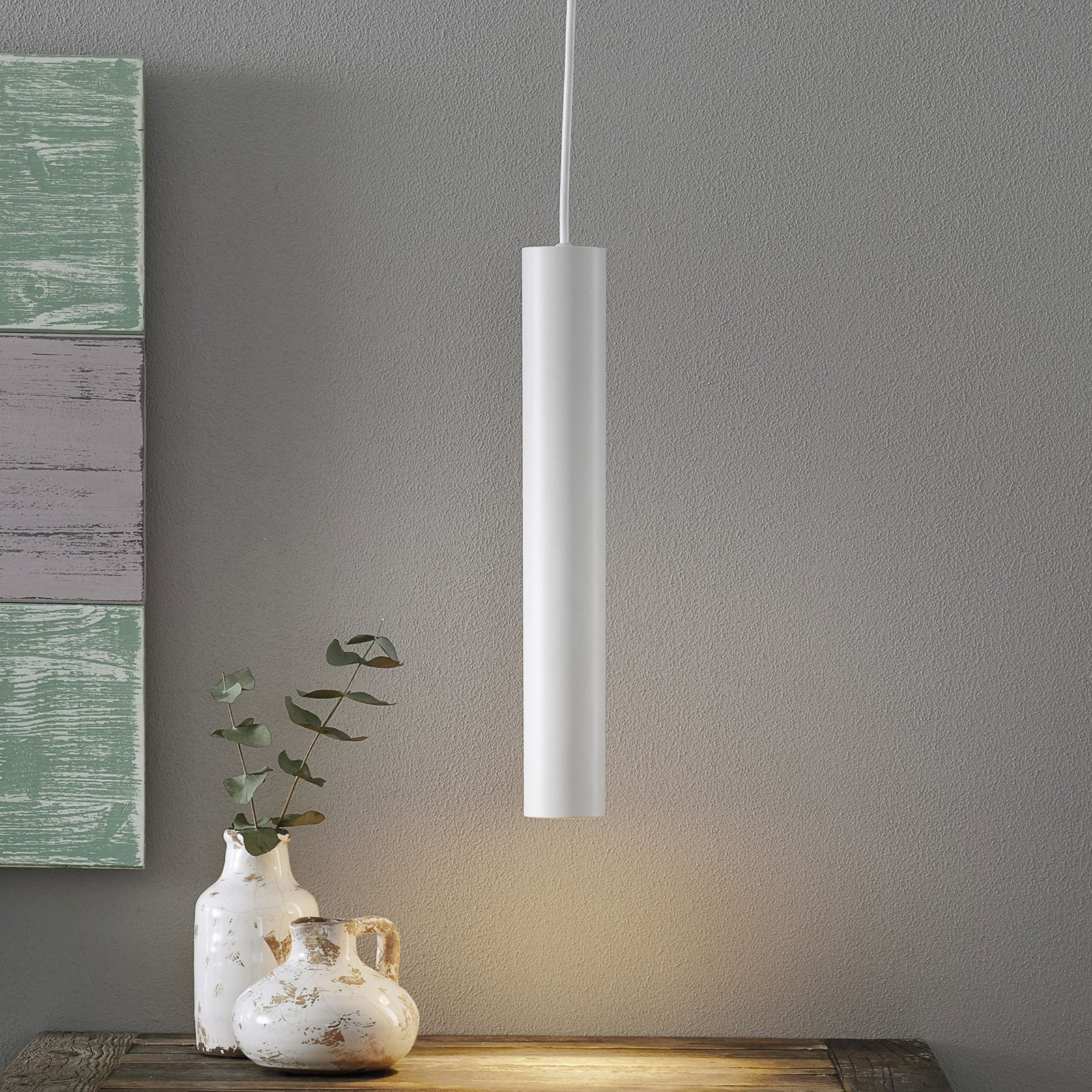 LED-hengelampe Look med smal form, hvit