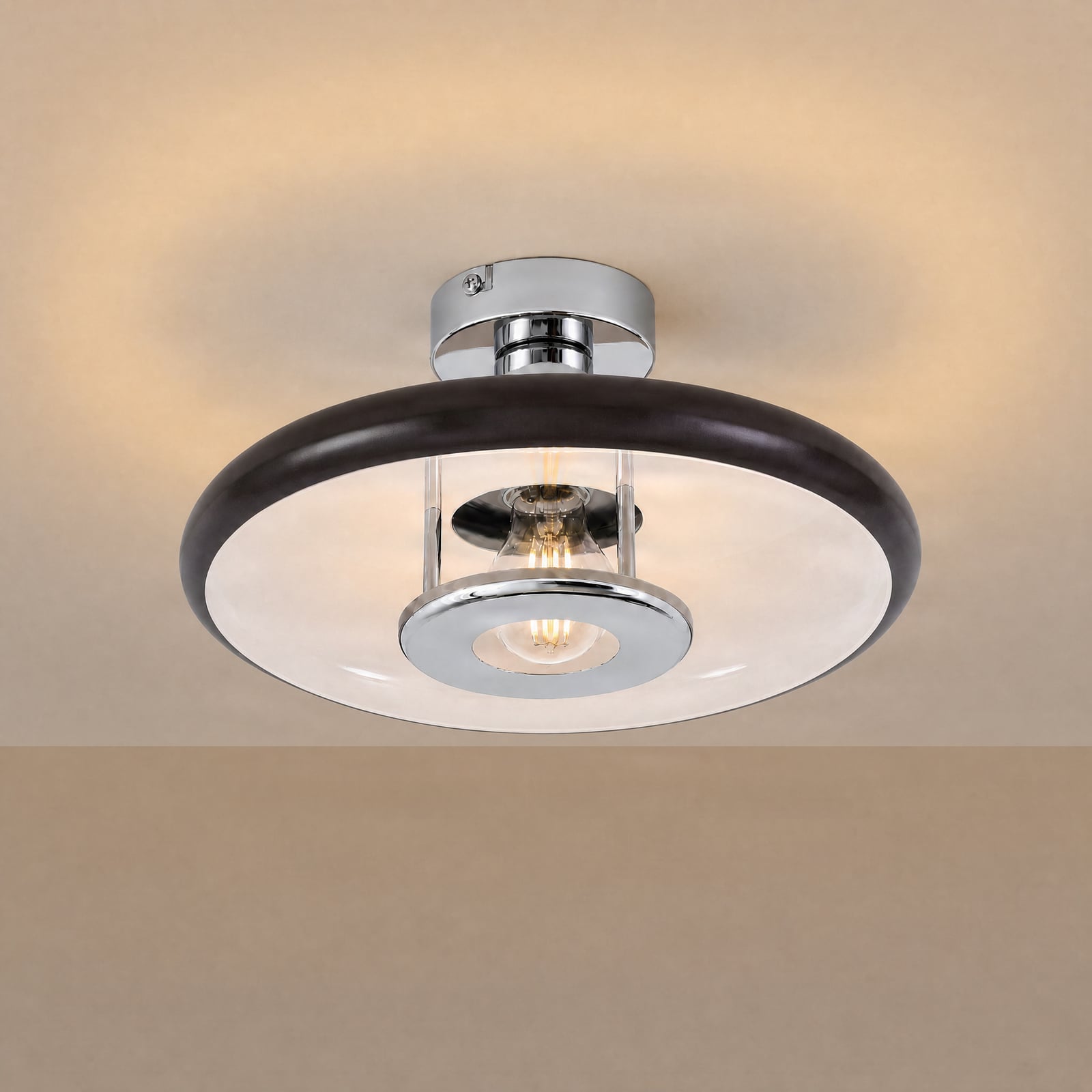 Plafoniera Lindby Branford, stile retrò, Ø 35 cm, marrone, metallo