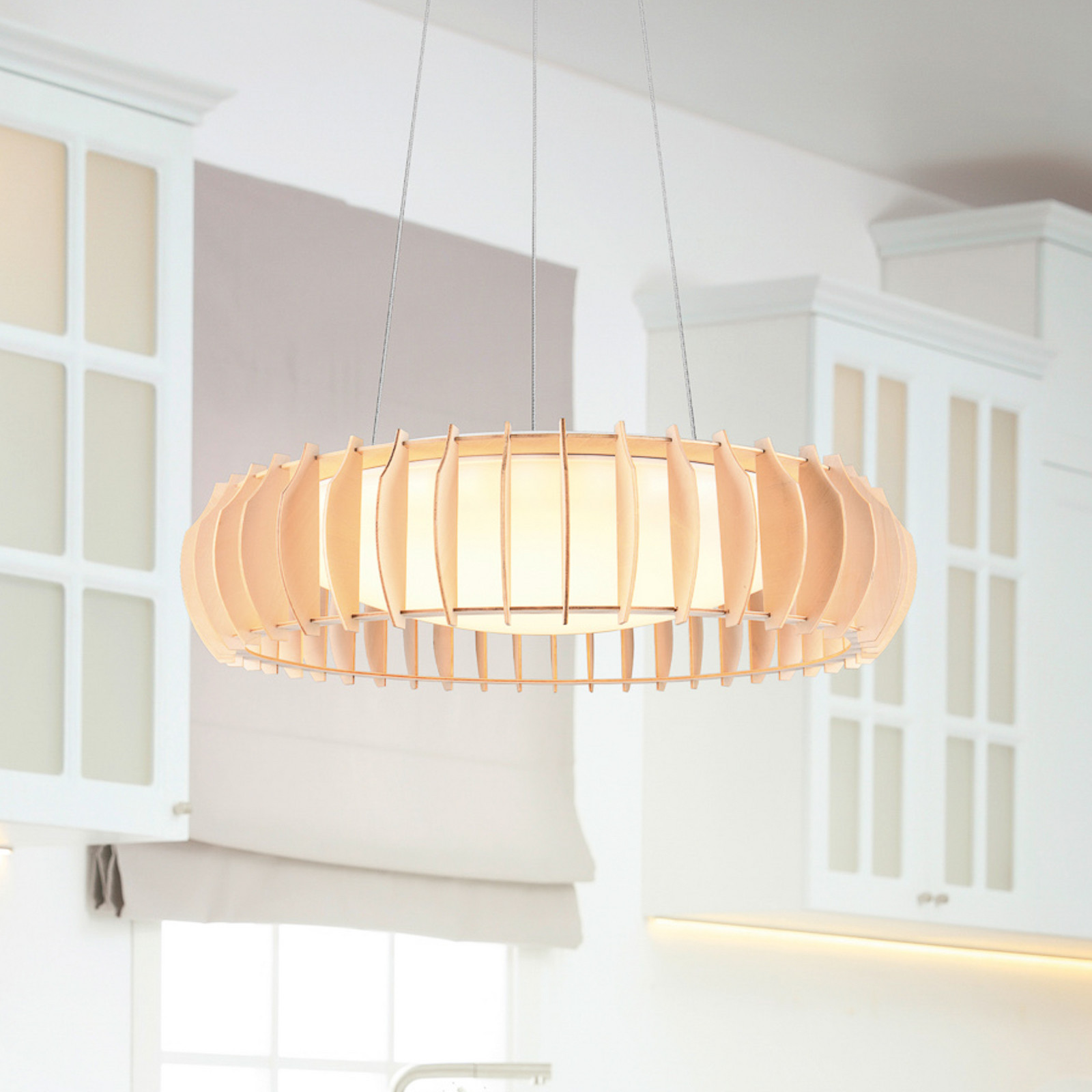 Reality Leuchten Monte LED lampă suspendată Ø 60 cm lemn deschis lemn CCT - Camera de zi / sufragerie - Scandinavă - lemn deschis alb