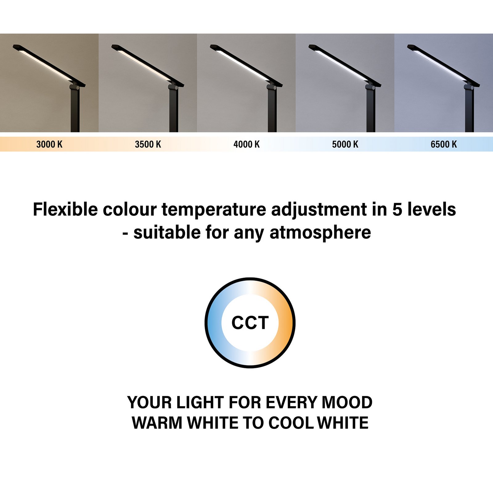 Ole LED rechargeable office desk lamp, black, sensor, dimmable, CCT