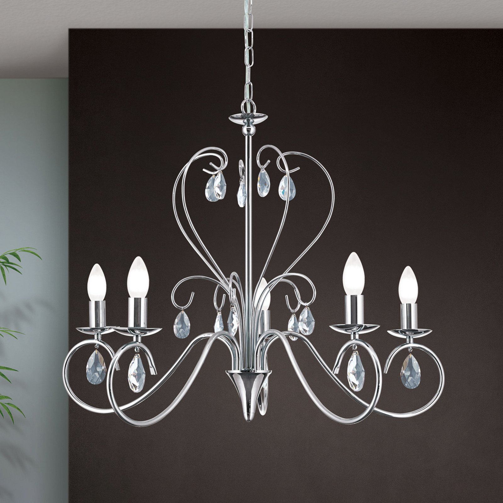 Fioretto Chandelier with Asfour Crystal Five Bulbs