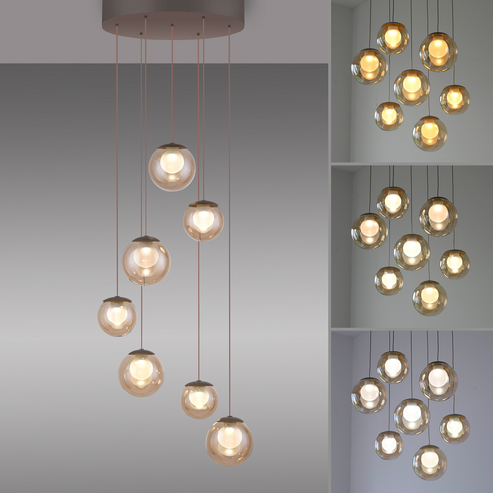 PURE LED-Hängelampe Popup, bronze/amber Ø 40 cm, 7-flg.