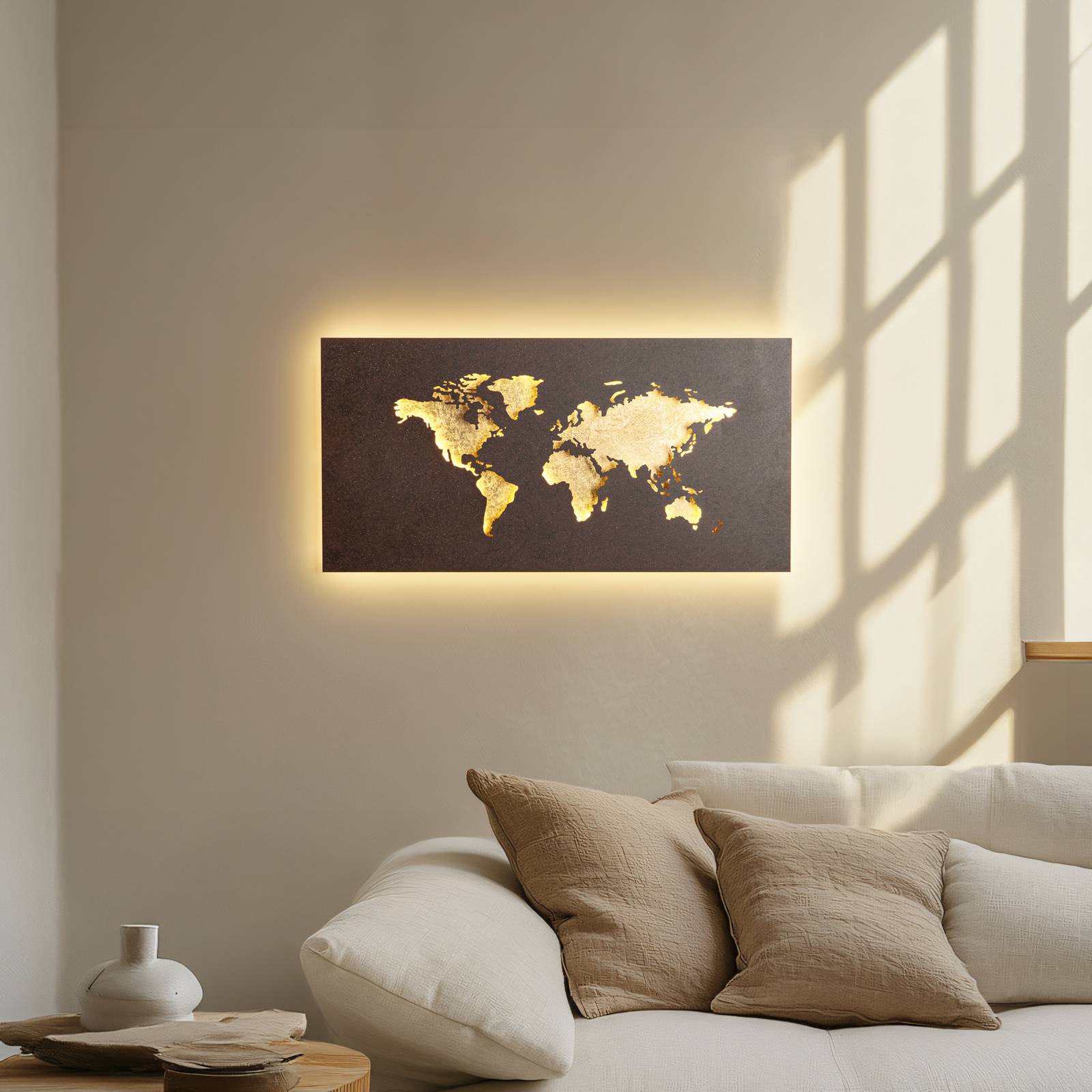 Lucande LED-Wandleuchte World, rost/gold, 60 cm x 30 cm günstig online kaufen