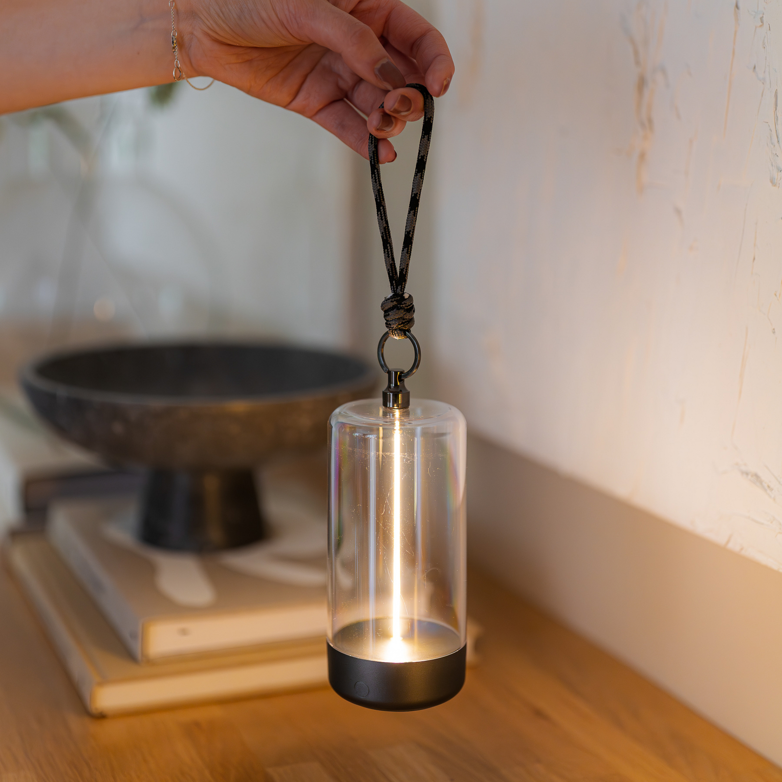 LED tafellamp Edison, hoogte 15 cm, grijs/helder, IP54 LED tafellamp Edison, hoogte 15 cm, grijs/helder, IP54