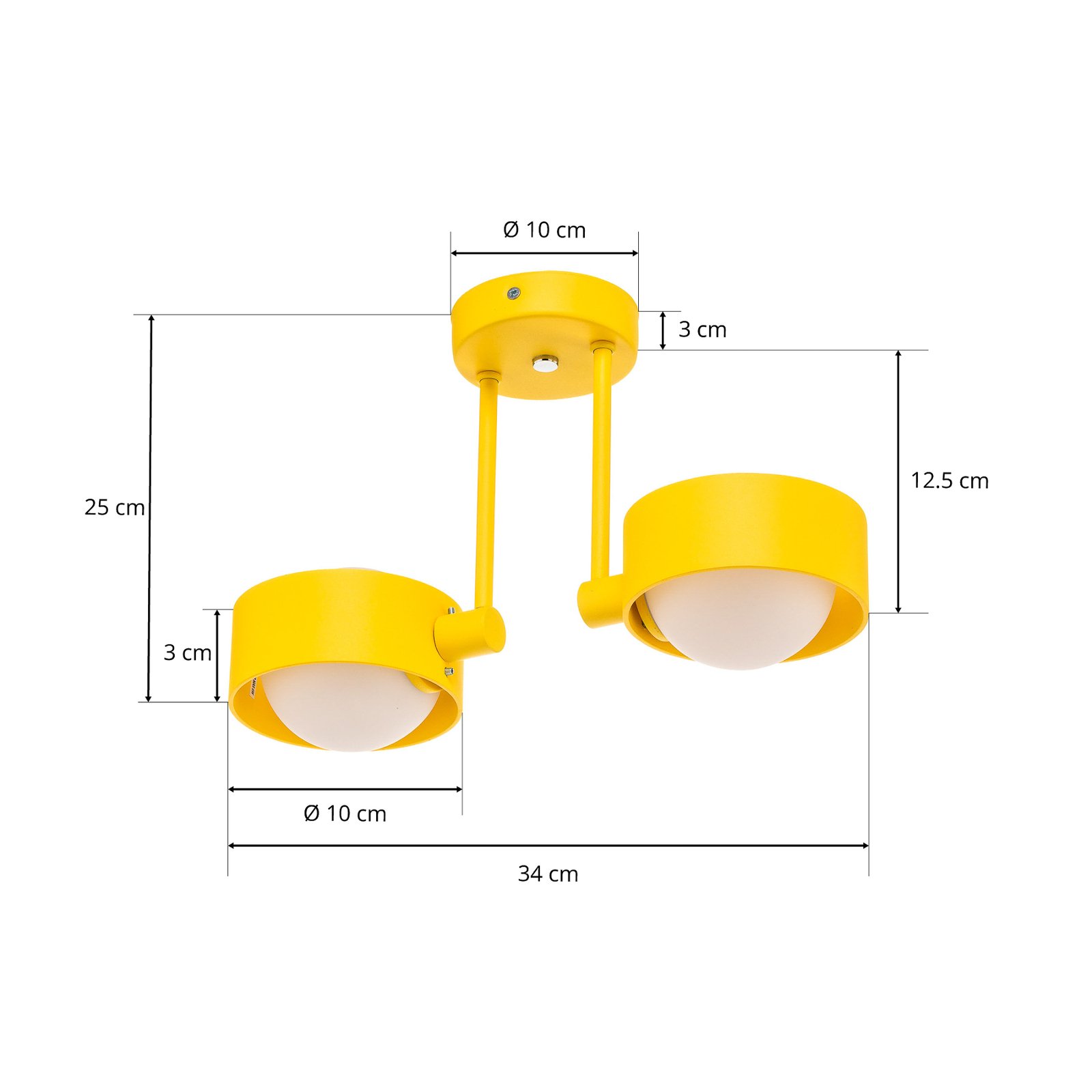 Mado ceiling light, steel, yellow, two-bulb