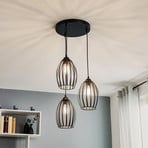 Dali pendant light in black, 3-bulb round