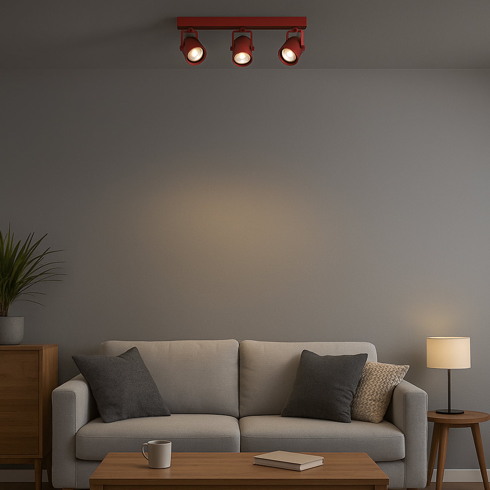 Faretto da soffitto Canico, a 3 luci, rosso