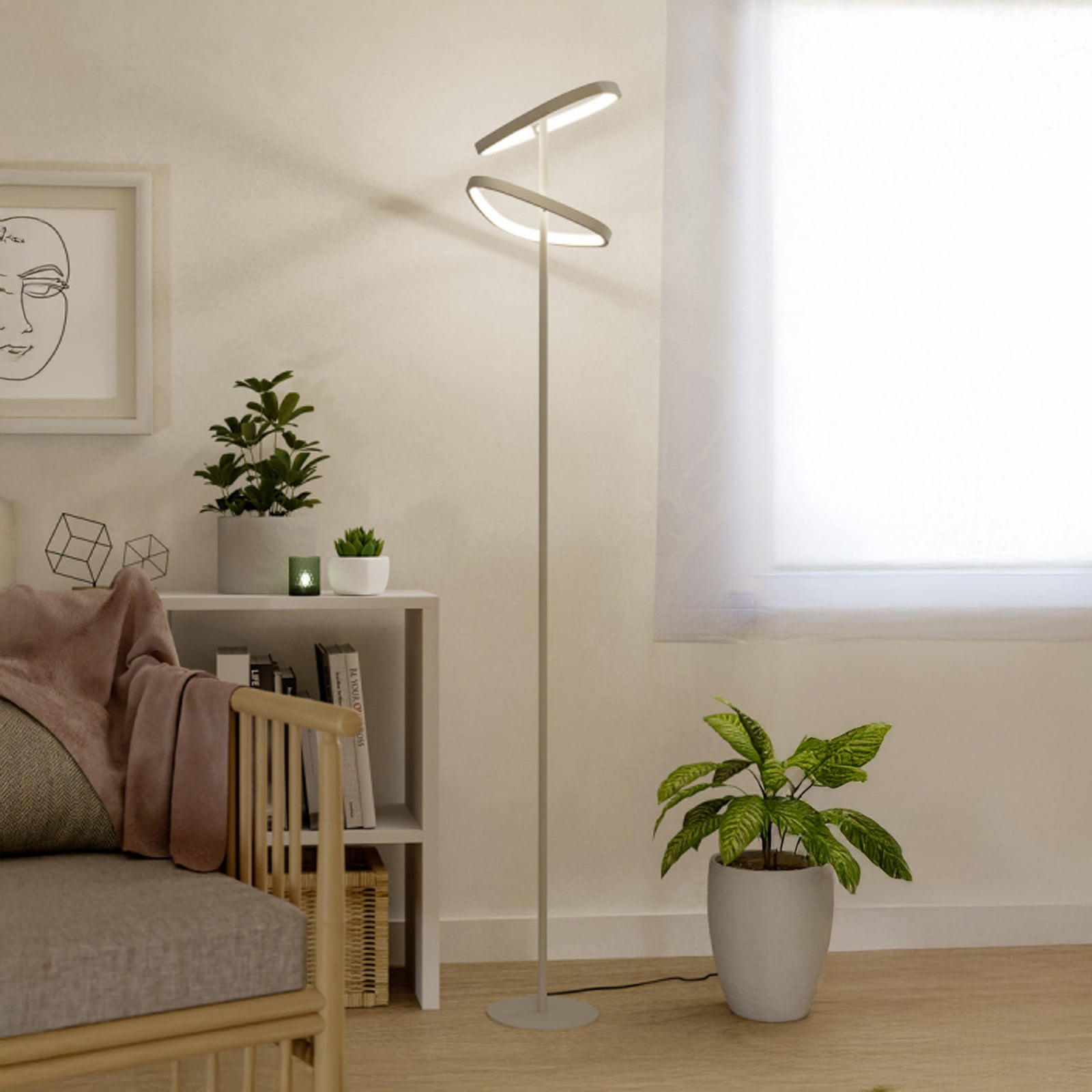 EGLO LEPORANO LED podna lampa, bež, visina 160 cm, 2 sjenila, CCT