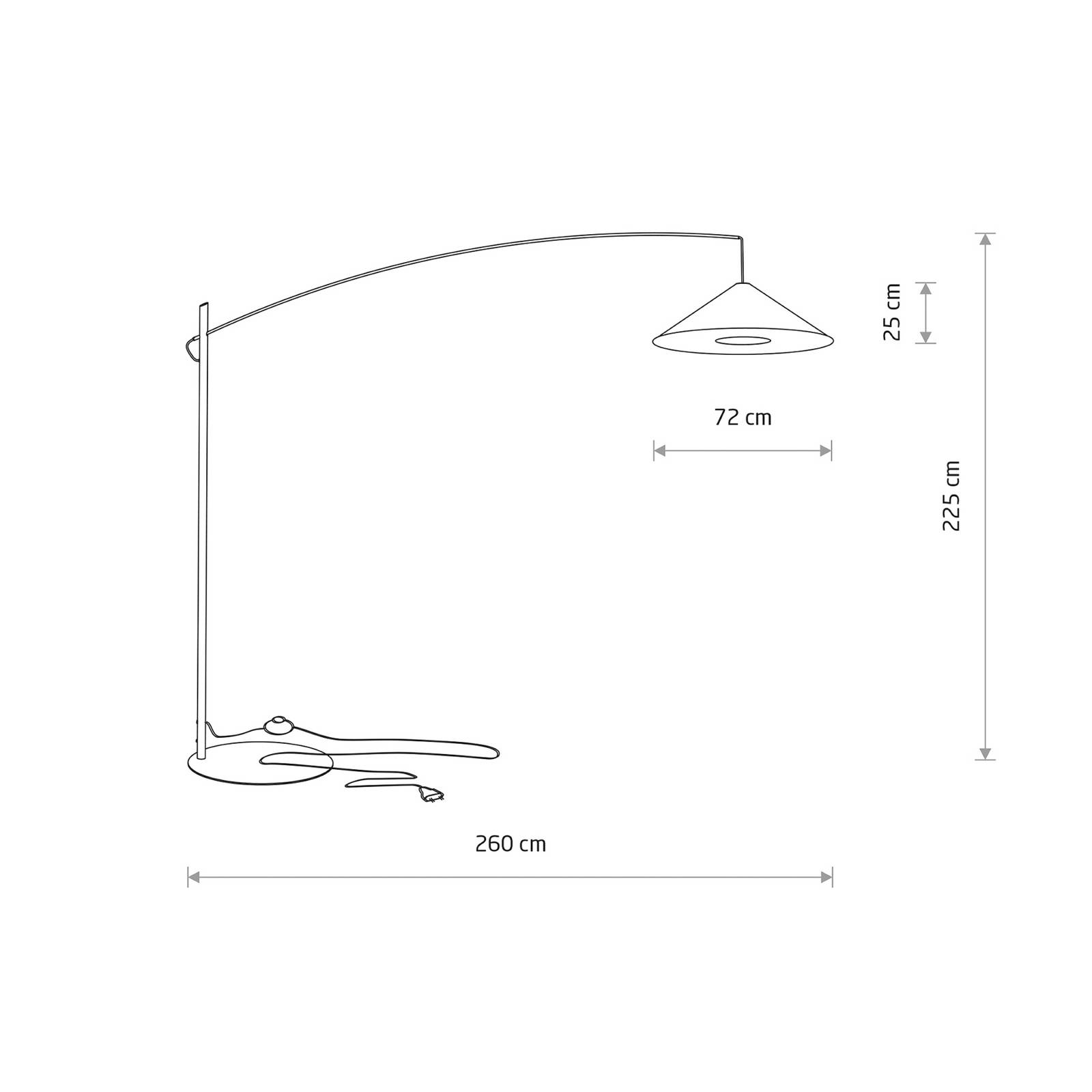 Lampa łukowa Poise, czarna, stal, tkanina, zasięg 260 cm