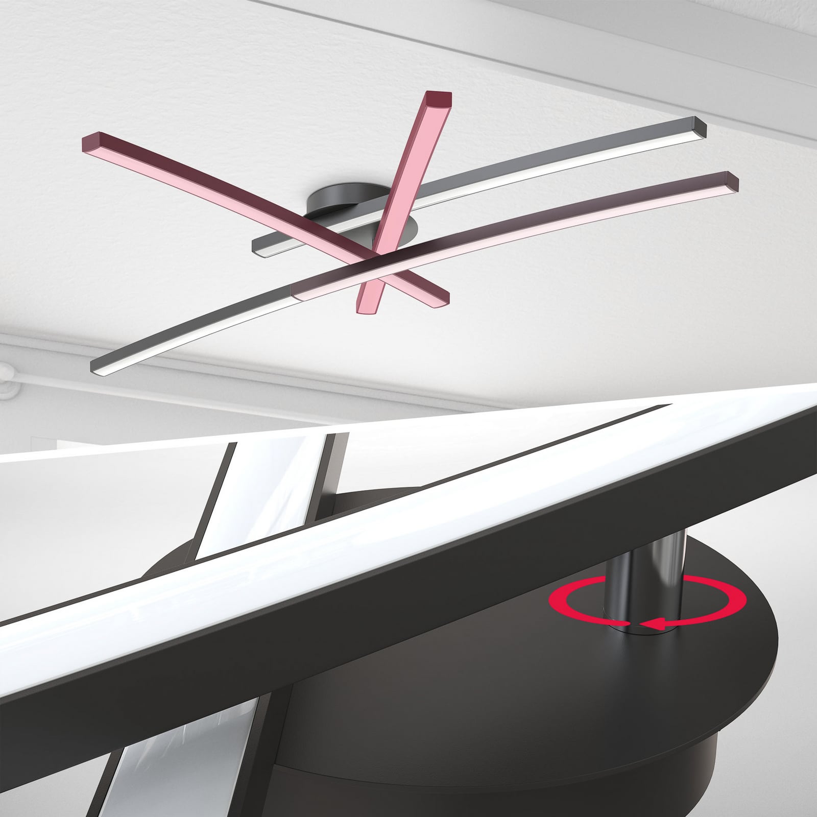 LED plafondlamp Snore, 2-lamps, zwart, metaal, 3.000 K