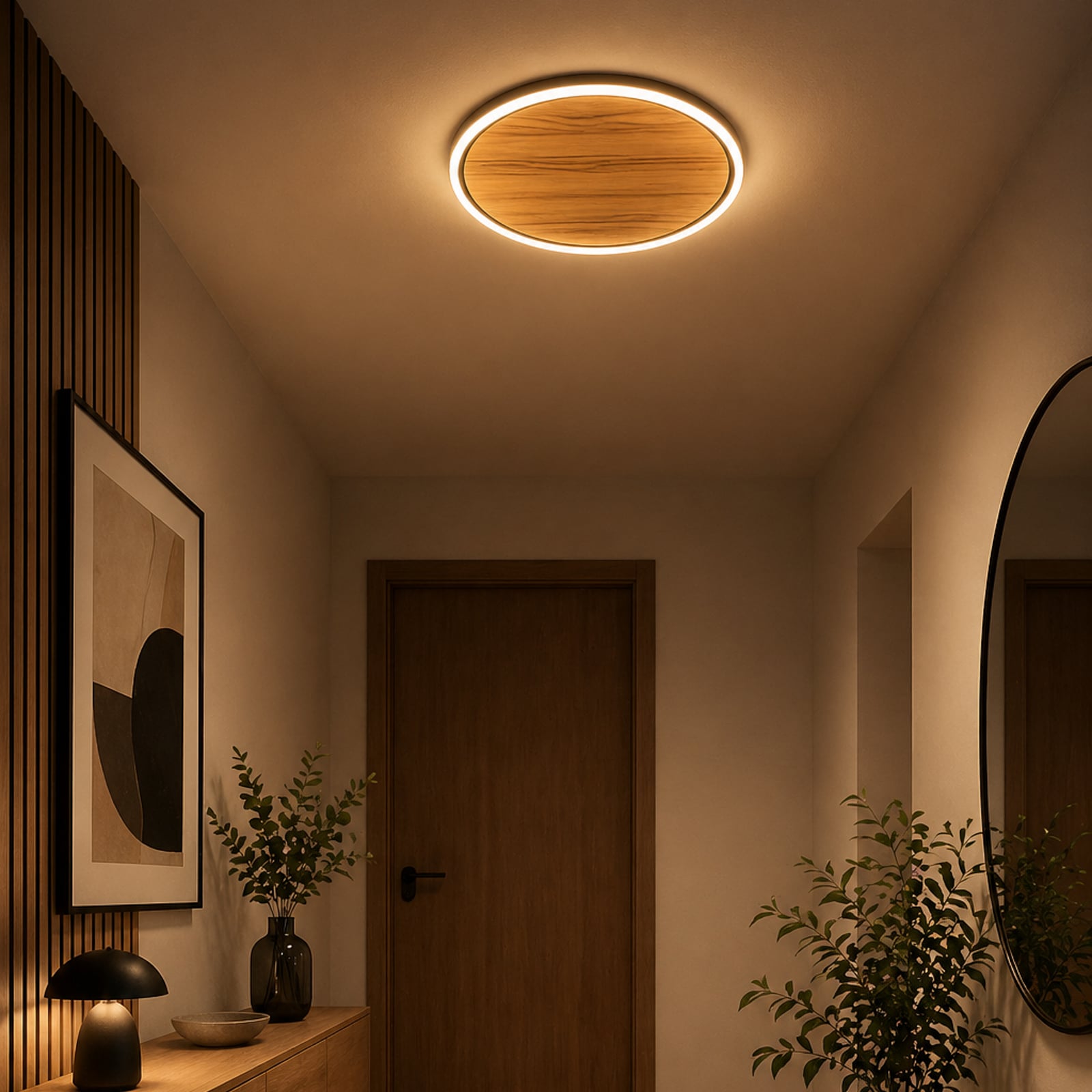 LED plafondlamp Havana S, eikenhout met knoesten/metaal, Ø 38 cm LED plafondlamp Havana S, eikenhout met knoesten/metaal, Ø 38 cm