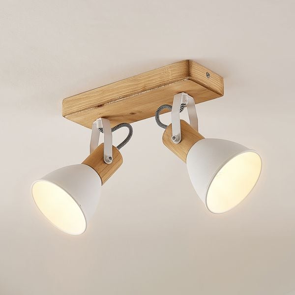 Merela 2 Kattovalaisin Wood/White - Lindby - Olohuone - Skandinaavinen - Puu - Monilamppuinen — Lindby
