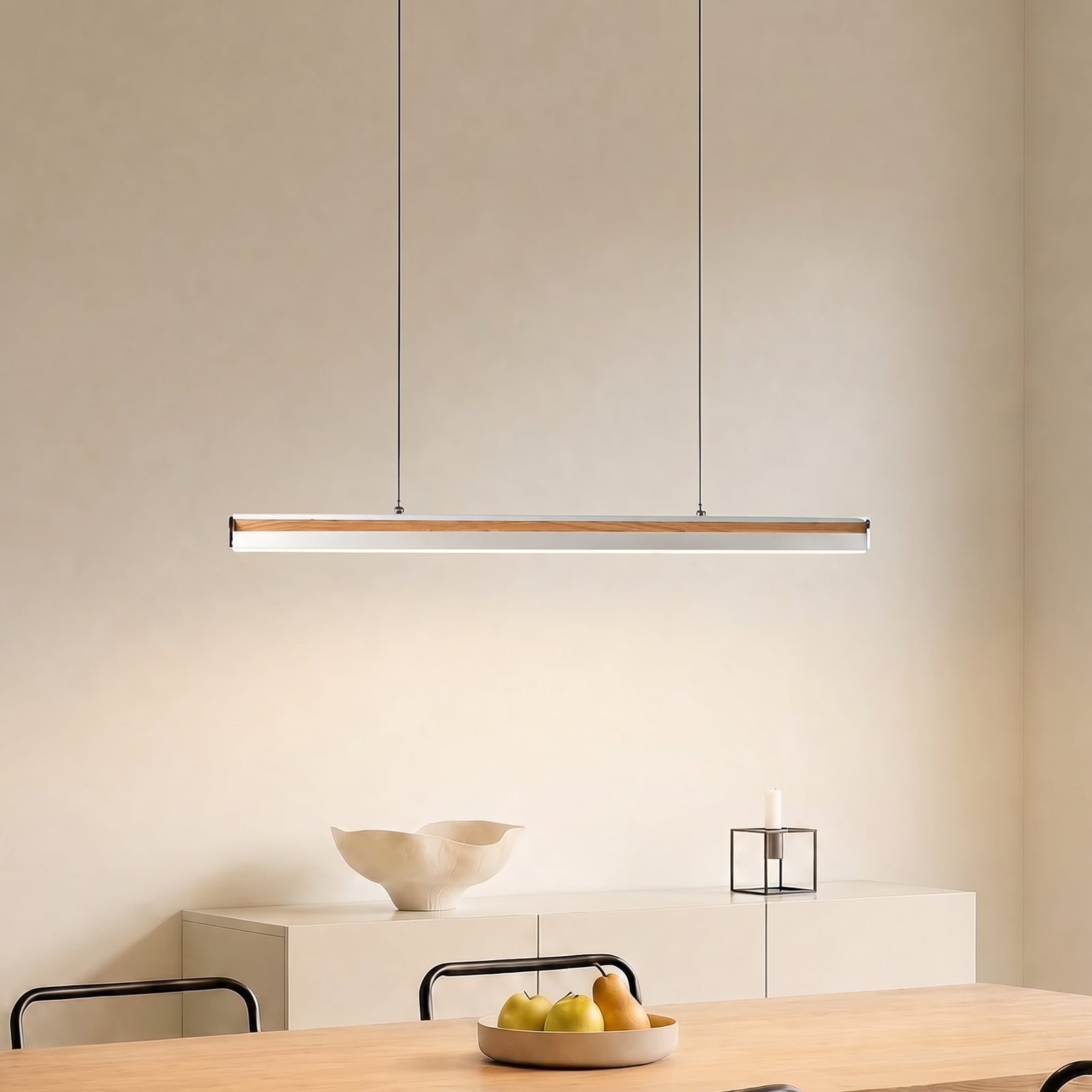 Lampada LED a sospensione Lutana 101 cm oro rosa/legno - Lucande