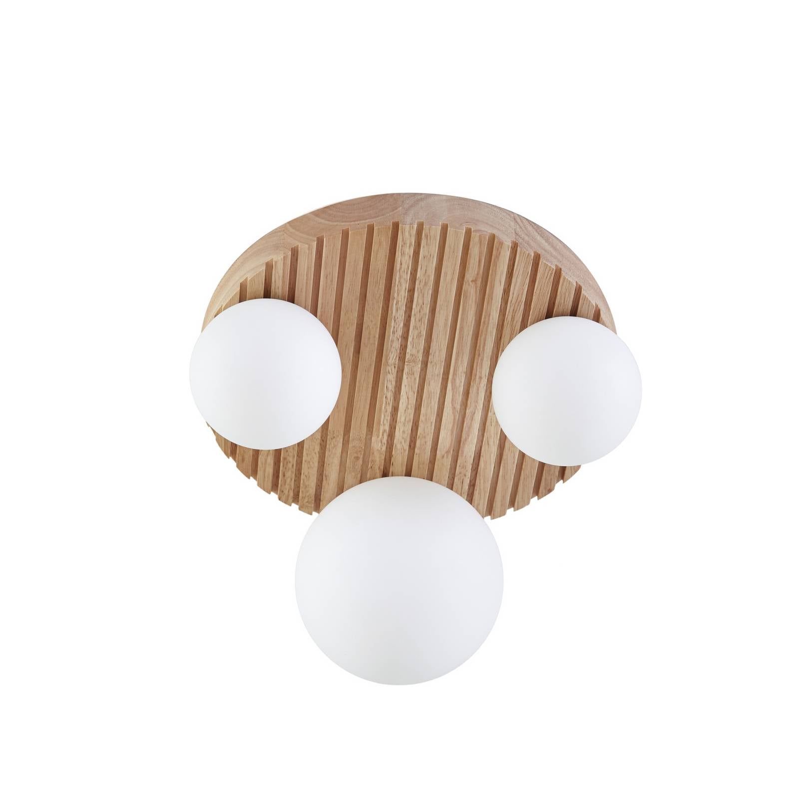 Lindby Deckenleuchte Mori, Ø34 cm, G9, natur/weiß, Holz/Glas