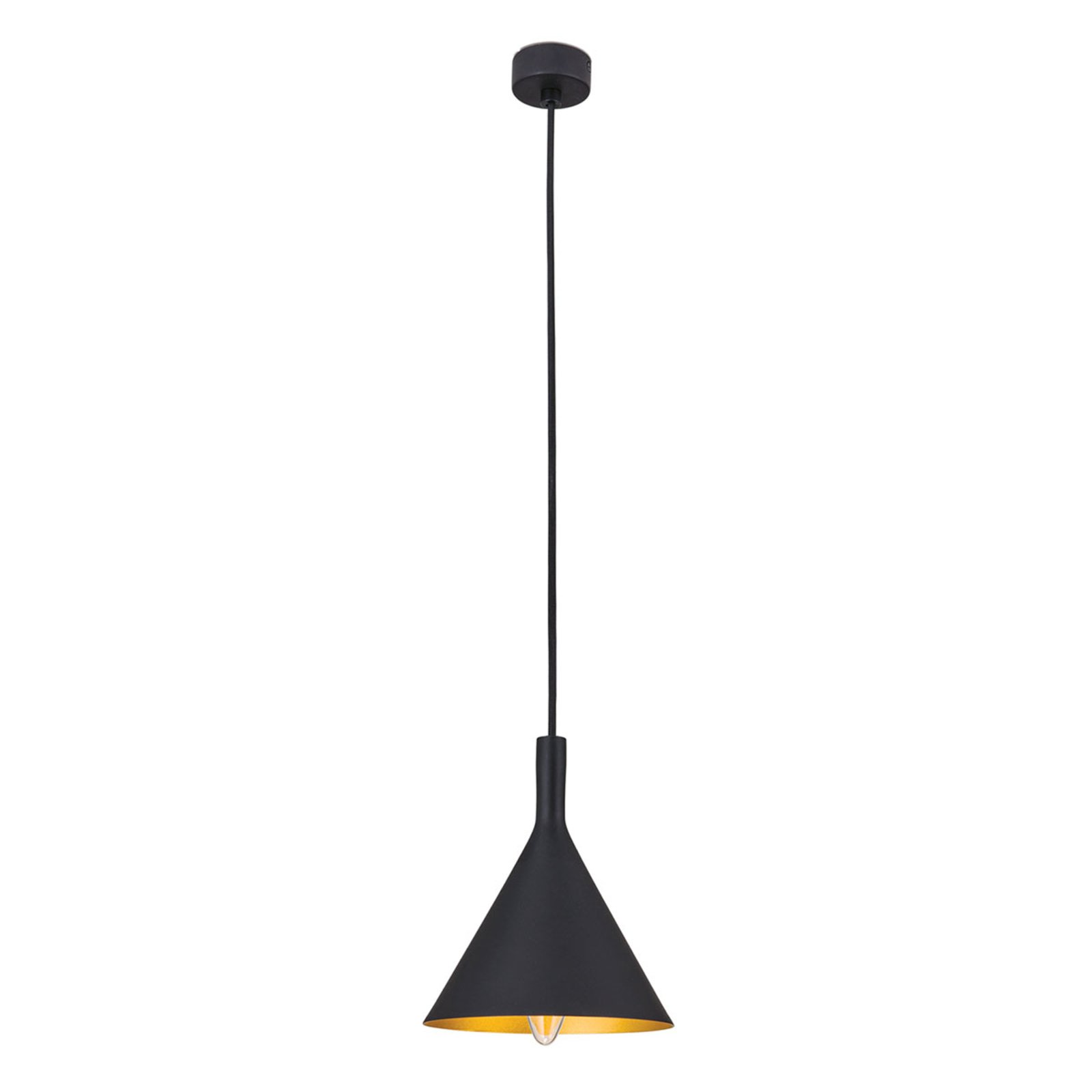 Cone-shaped hanging lamp Gunda in black and gold