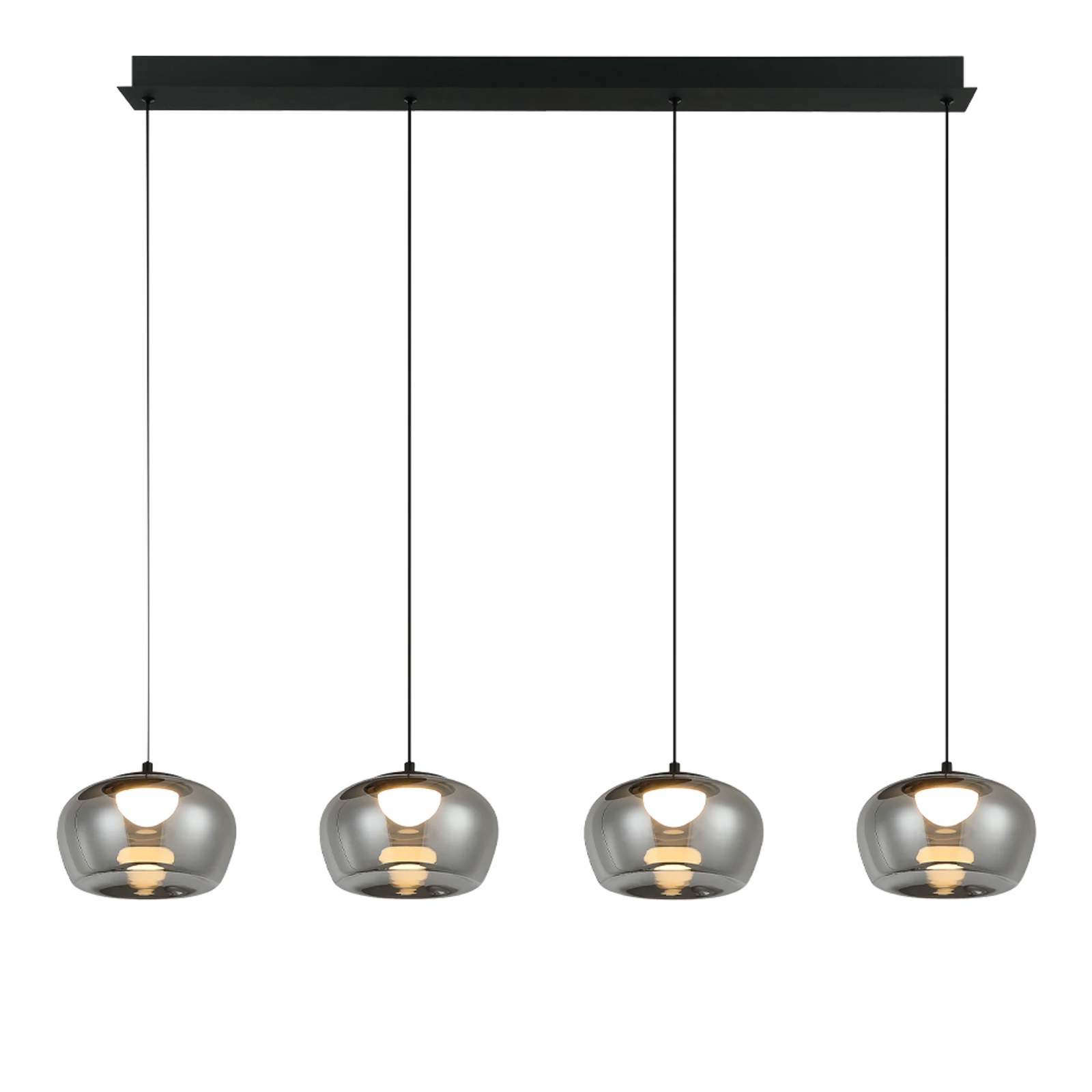 Suspension LED Nadia, longueur 92 cm, gris fumé, verre, à 4 lampes