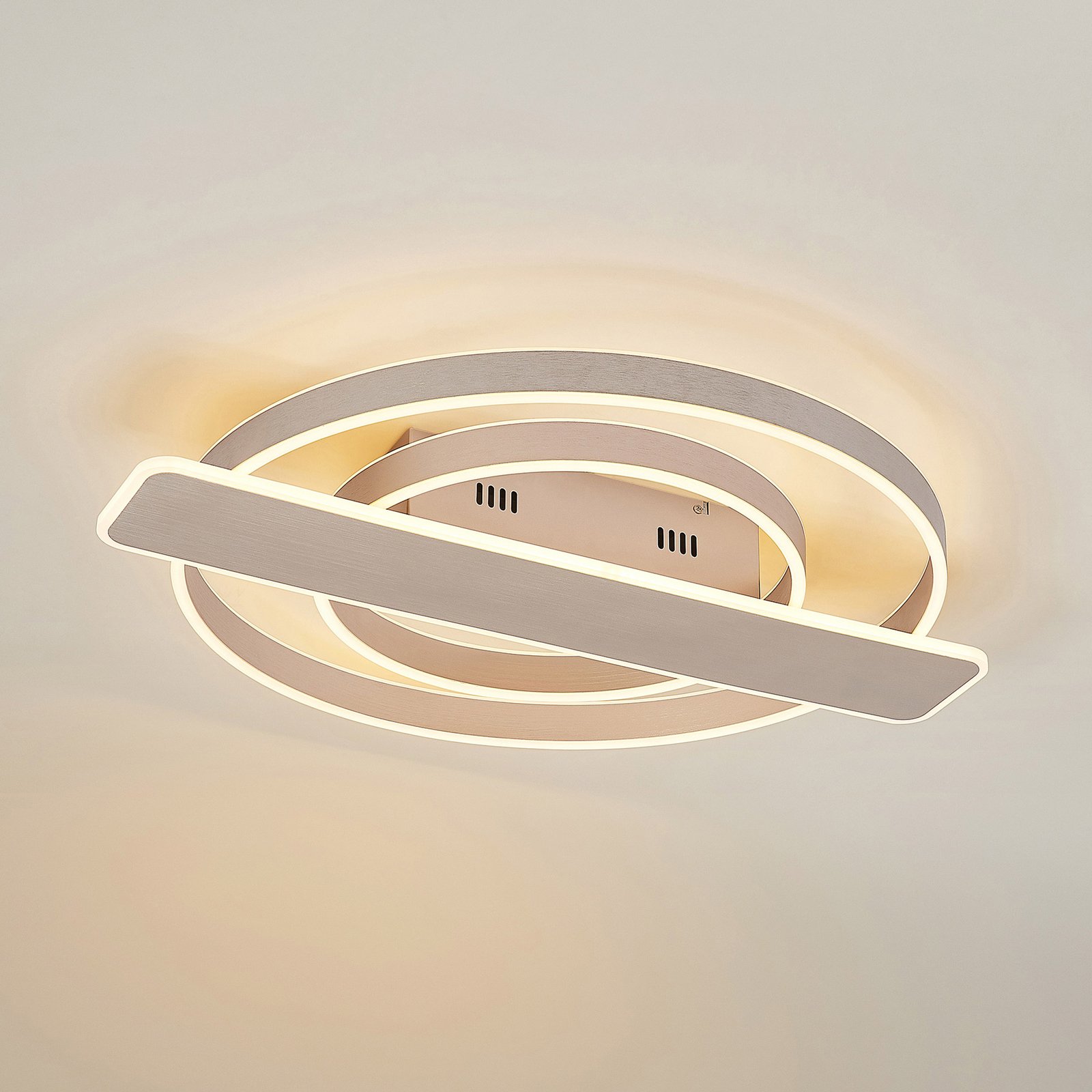 Lucande Linetti LED-taklampe, rund, nikkel