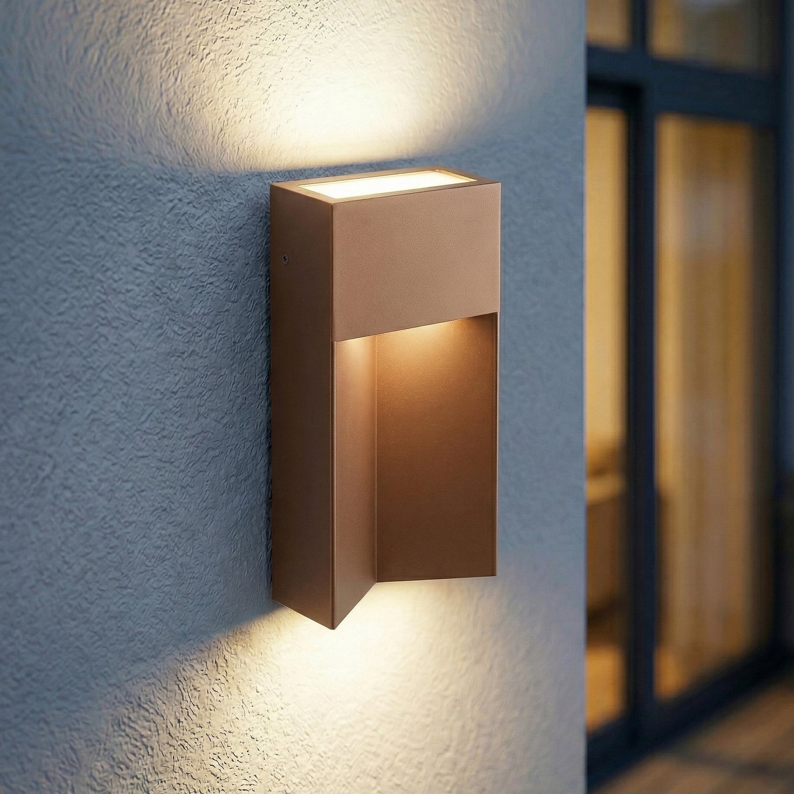 Candeeiro de parede exterior LED Kaholo, CCT, alumínio, IP44, castanho,