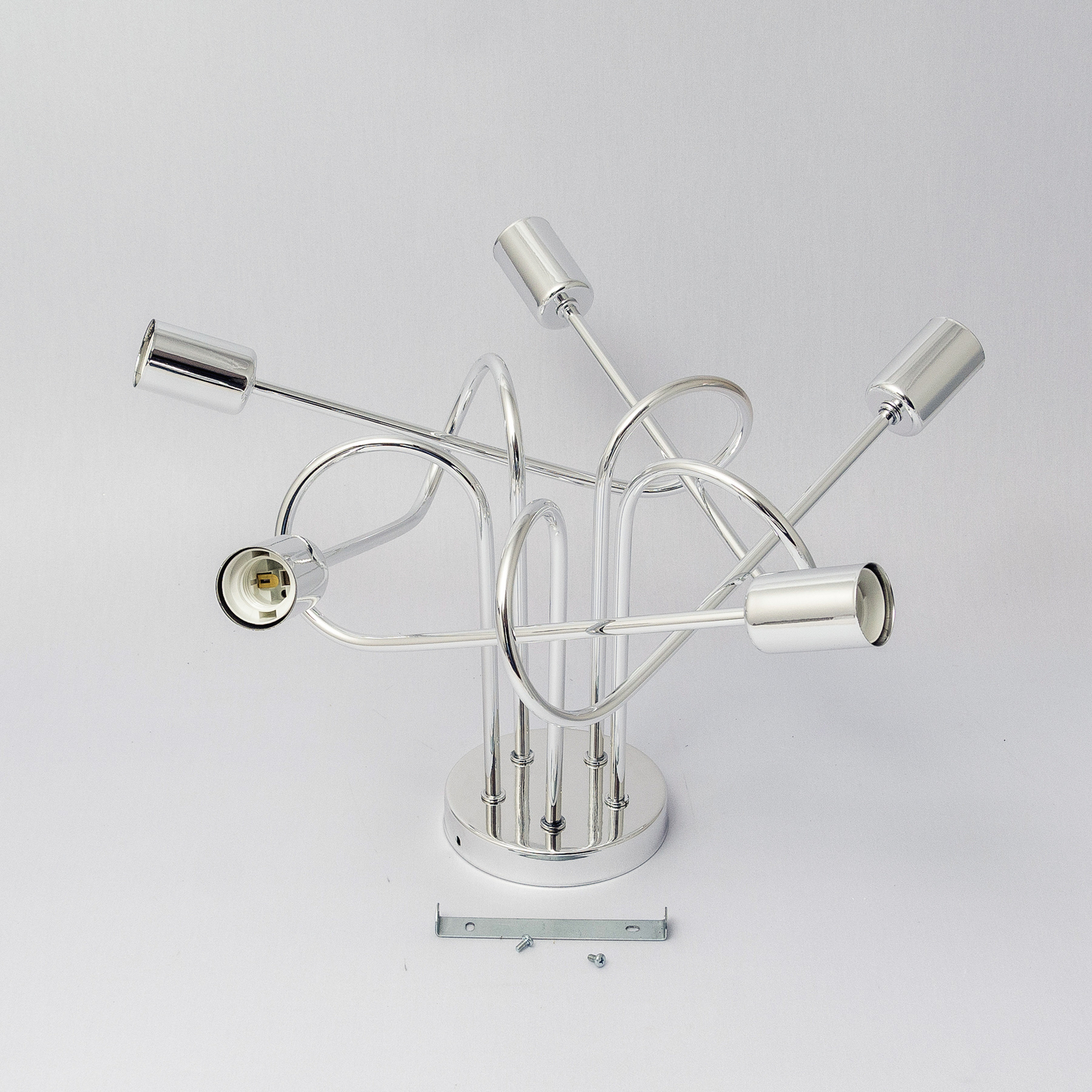 Plafonnier Oxford, chrome, à 5 lampes, Ø 47 cm, métal