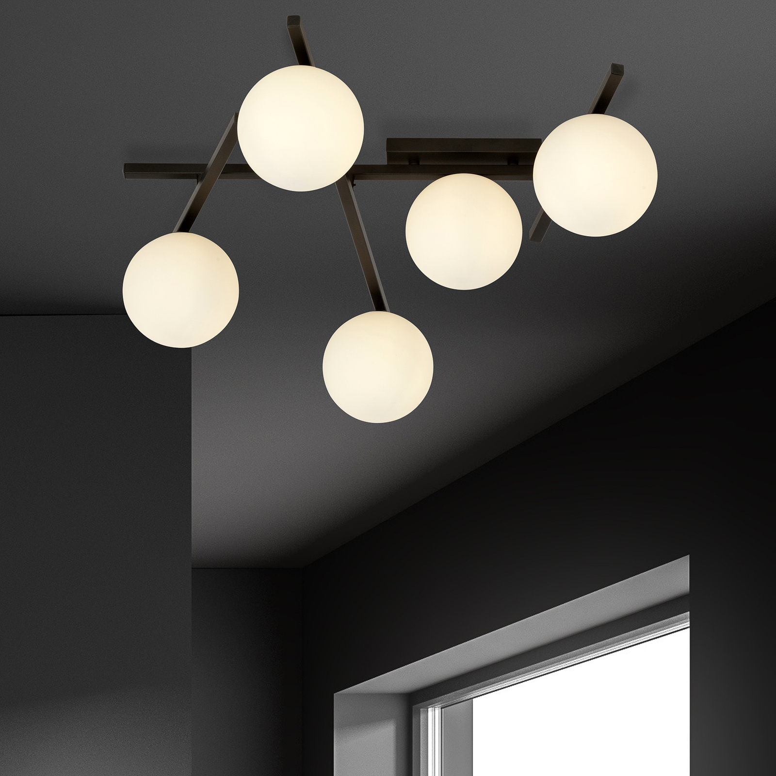 Smart ceiling lamp, black/opal, 5-bulb