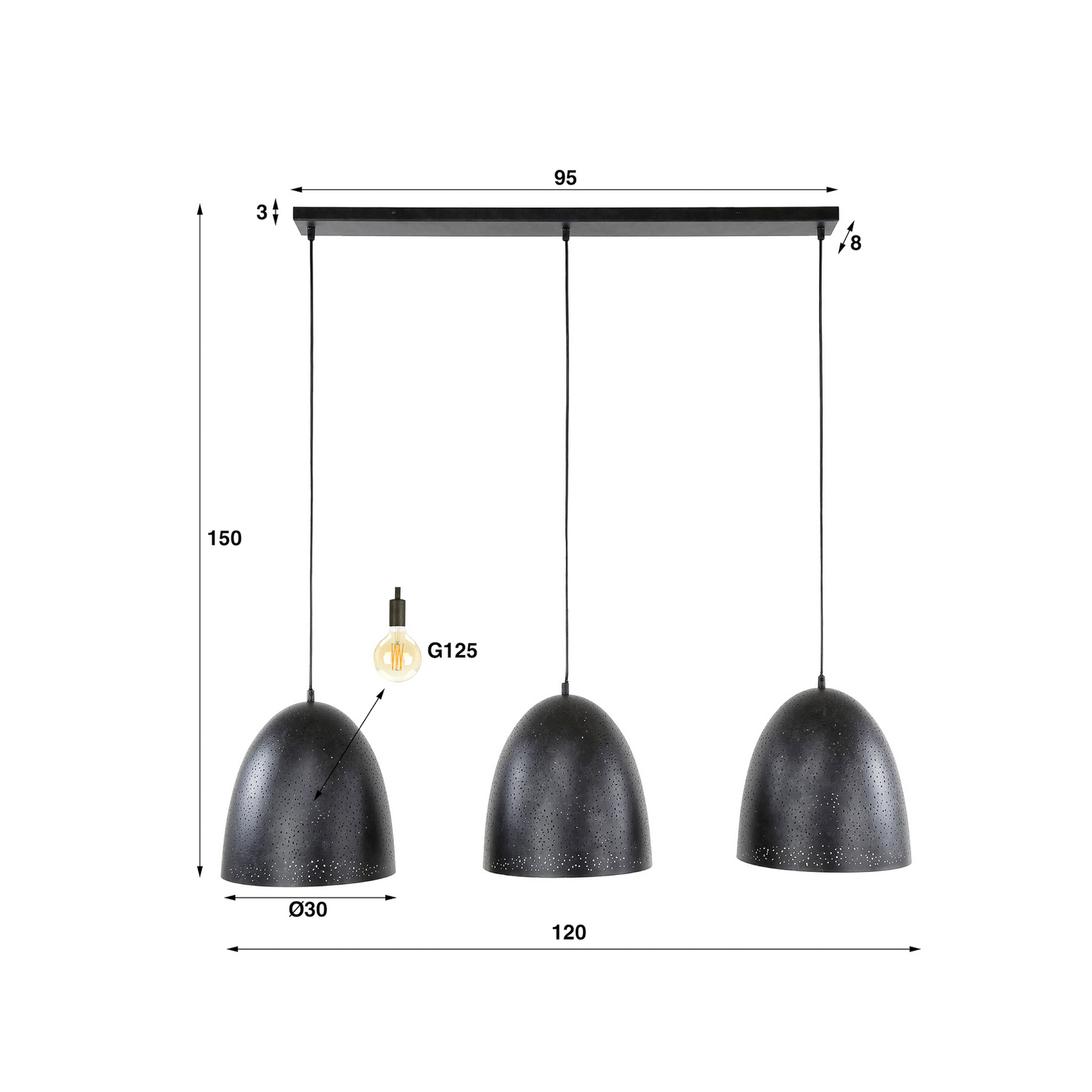 Pendelleuchte Kosmos, schwarz, Metall, 3-flammig, E27, 120cm Pendelleuchte Kosmos, schwarz, Metall, 3-flammig, E27, 120cm