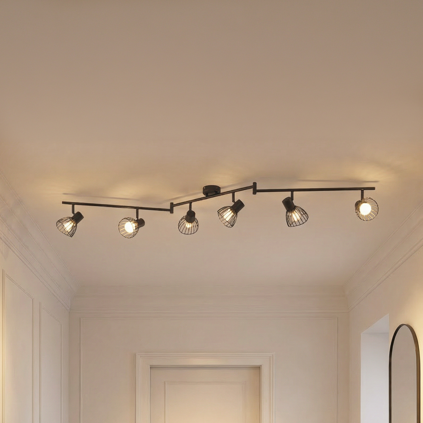 Lindby plafonieră Piena, negru, 6 becuri, metal, 150cm