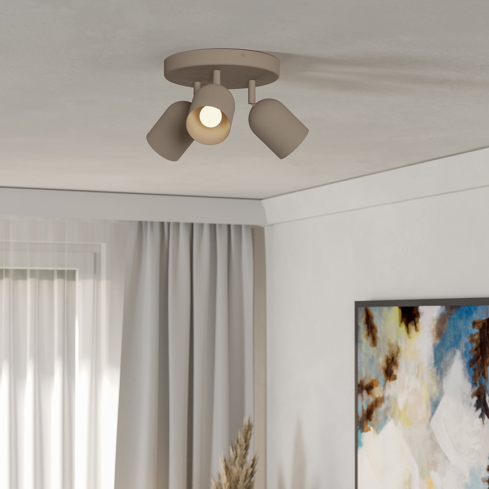 Deckenstrahler Tilston, beige, Ø 25 cm, 3-flammig, Stahl