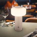 Juna LED rechargeable table lamp, beige, IP44, dimmable, 20 cm