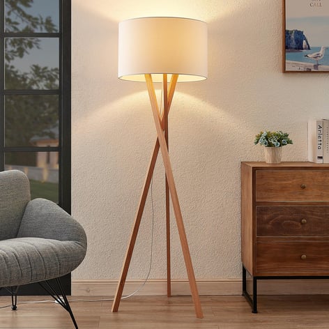 Lucande Auriane lampadaire trépied, tissu blanc