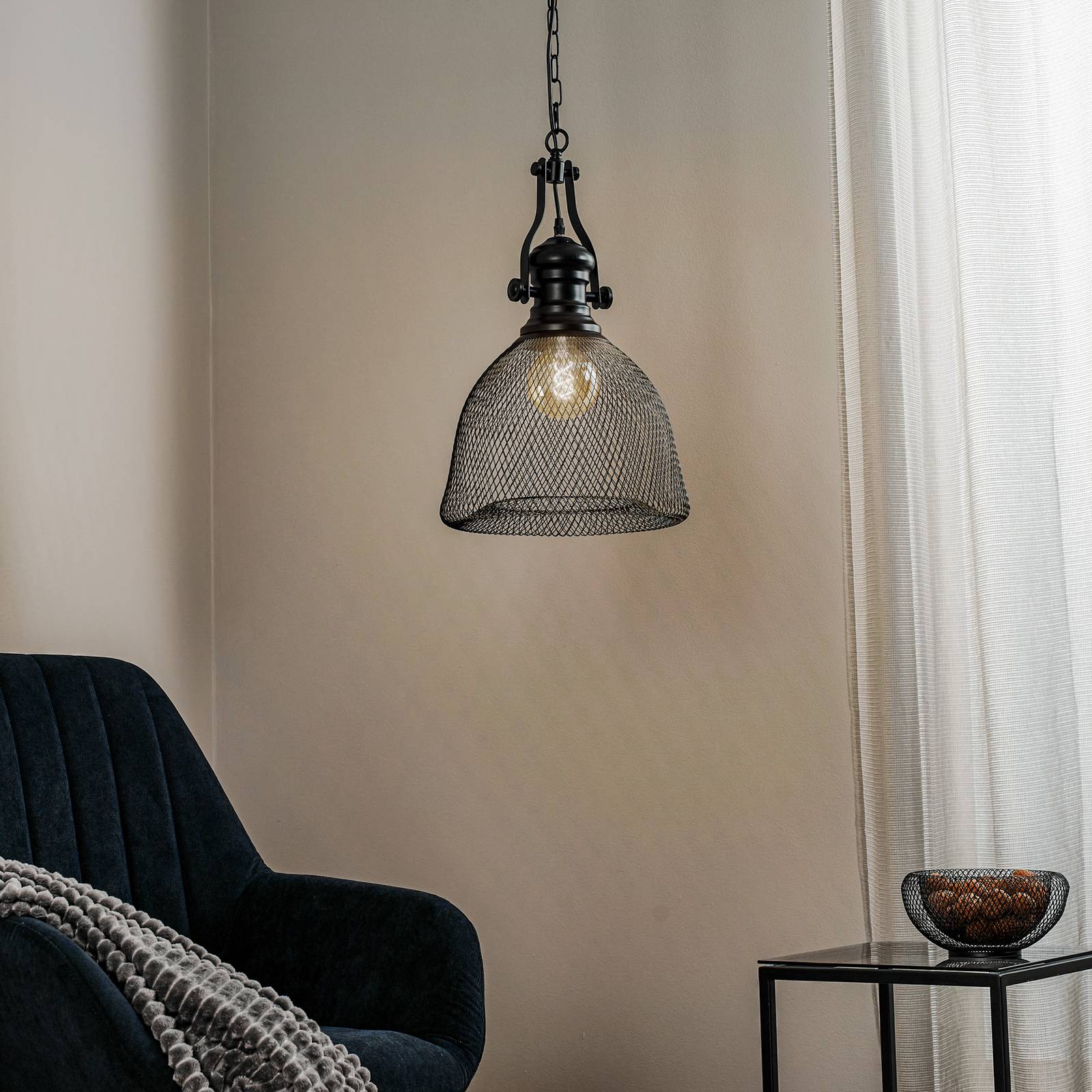 Euluna Suspension Grammy noir avec abat-jour cage