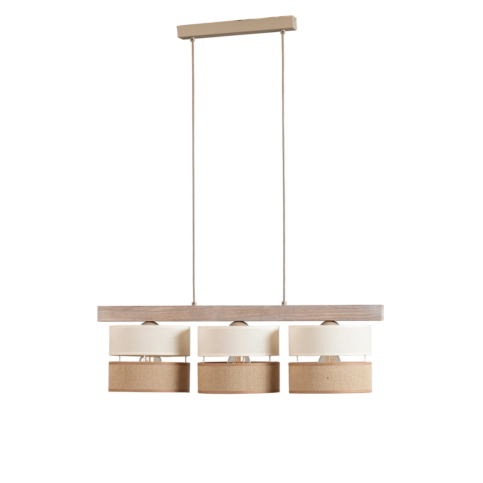 Hängeleuchte Treeon, 3-flammig, Holz, Jute, naturfarben/ecru