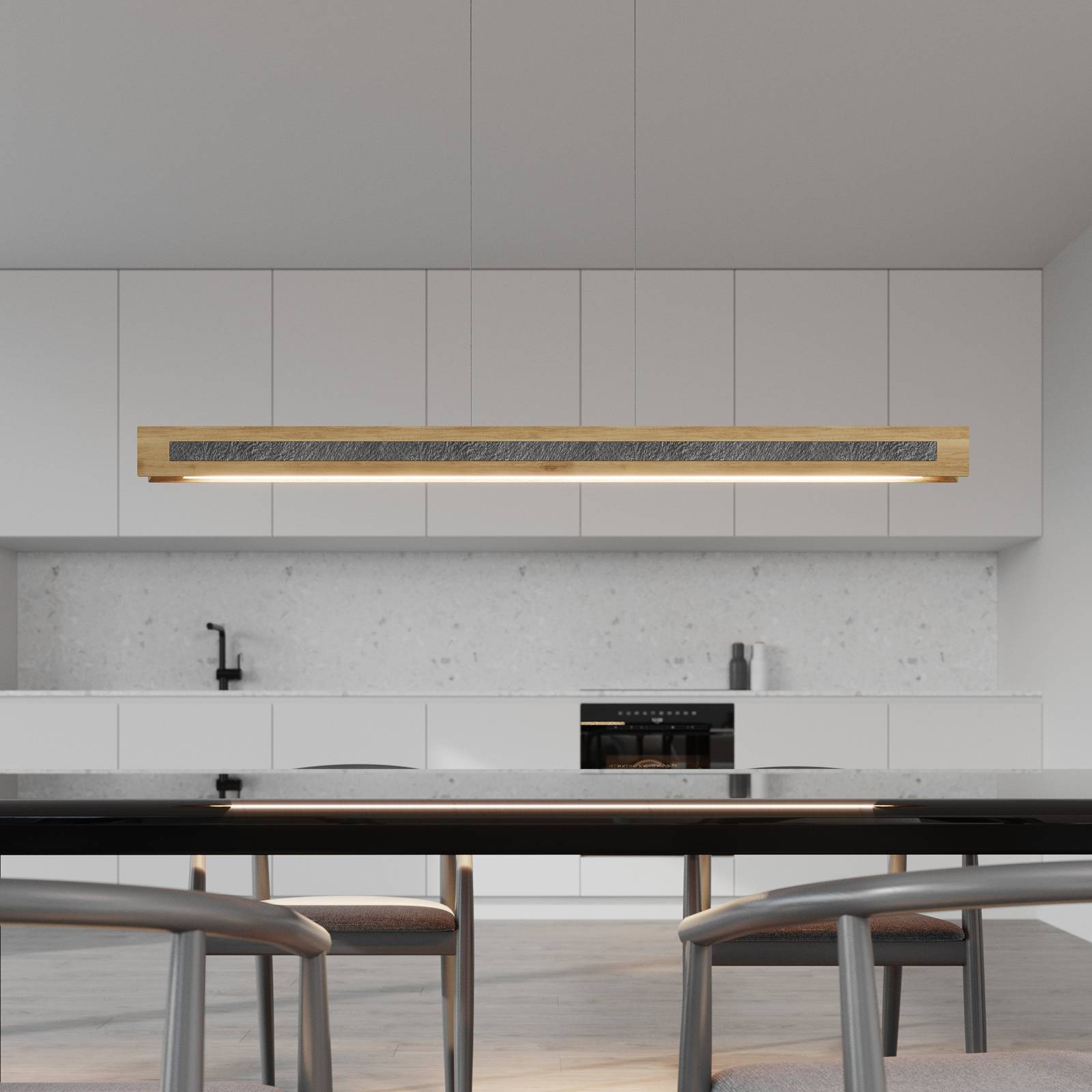 LED-Hängeleuchte Chile S, eiche/granit, Länge 116 cm günstig online kaufen
