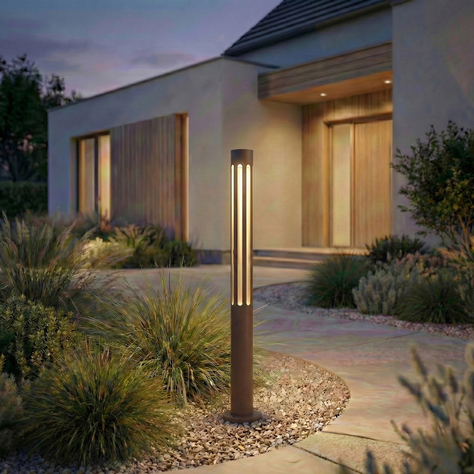 Lindby LED φωτιστικό διαδρόμου Fjorya, ύψος 60 cm, καφέ, IP65