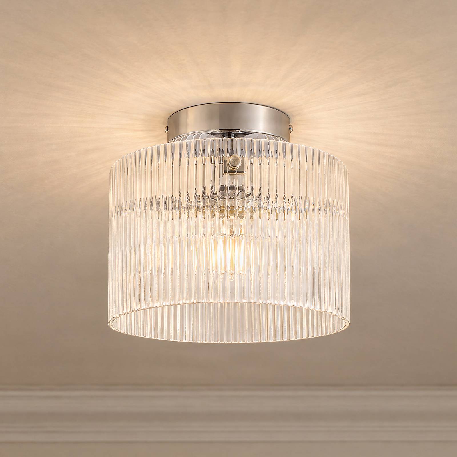 Lampa sufitowa Lucande Meritt, chrom/przezroczysta, Ø 25 cm, szkło