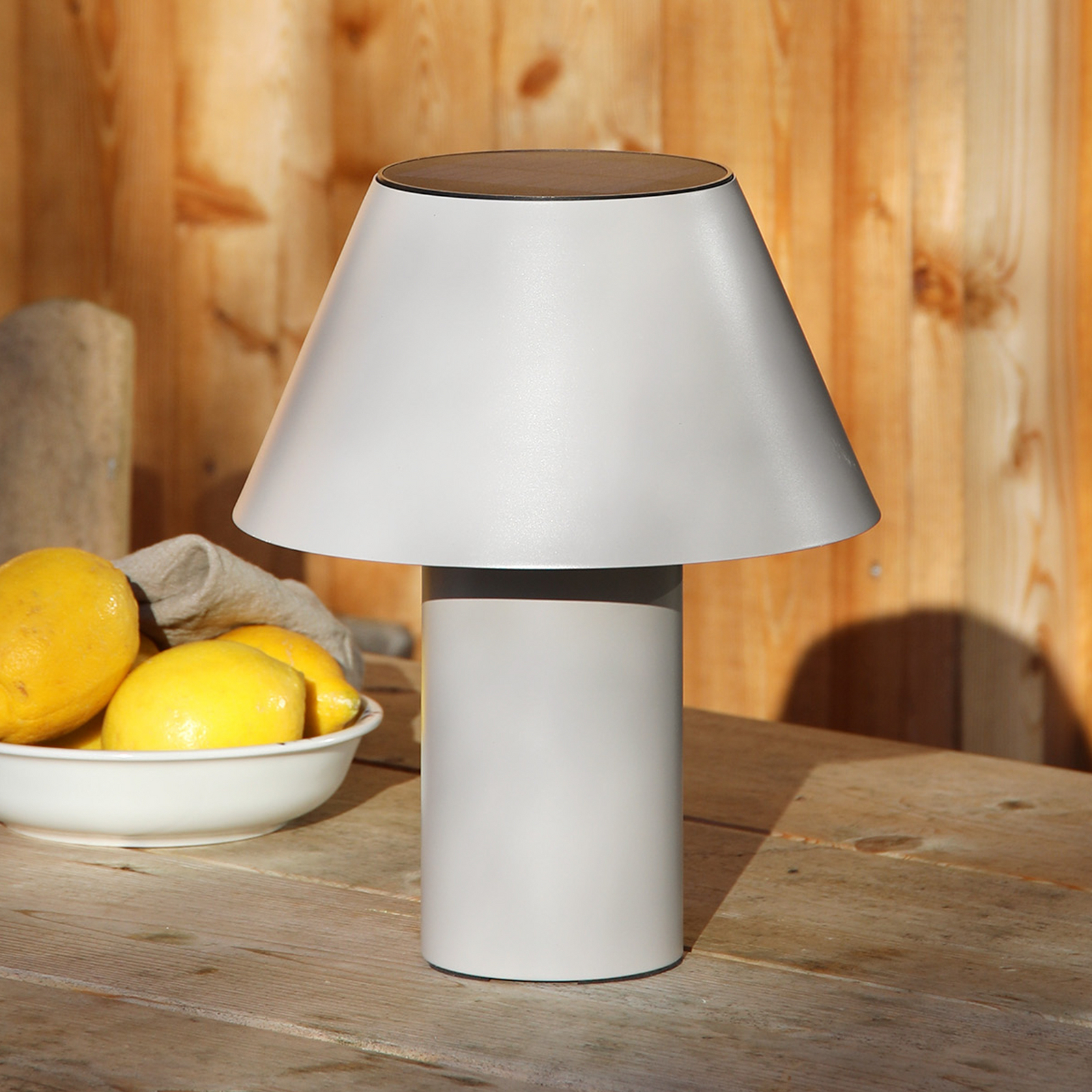 Lampe de table solaire LED Vivo, grise, IP44, hauteur 30 cm, à intensité